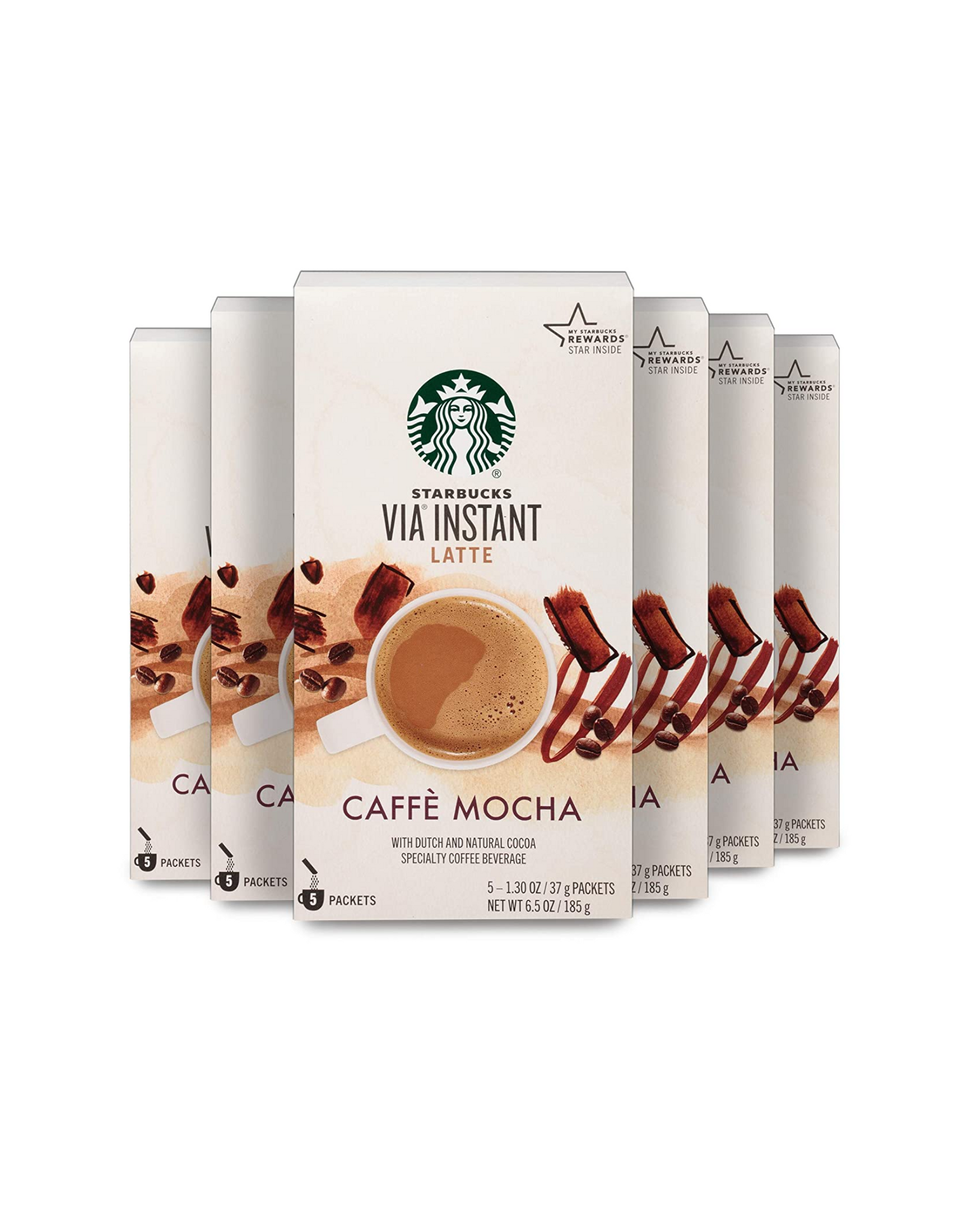 Starbucks VIA Instant Coffee Flavored Packet,  Mocha Latte, 6 boxes (30 packets total)