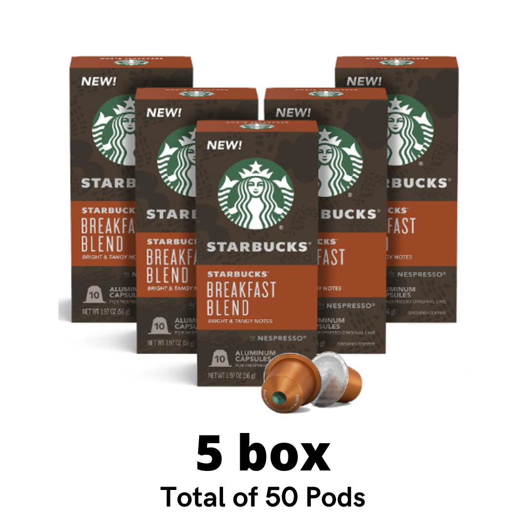 Starbucks by Nespresso, Breakfast Blend Medium Roast, Compatible with Nespresso Original Line System - 50 Count