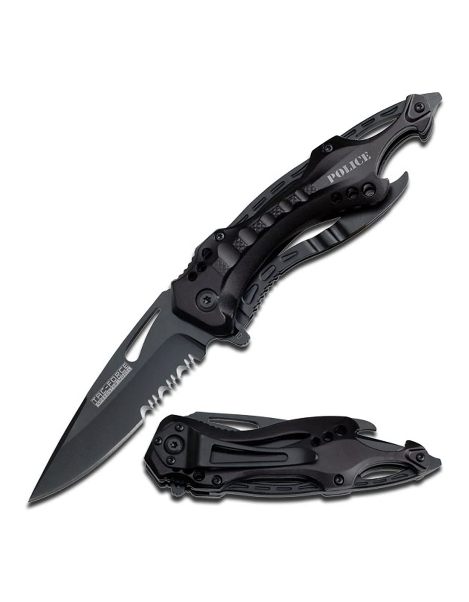 TAC Force- Spring Assisted Folding Pocket Knife, Black Stainless Steel Blade with Black Aluminum Handle, 3.25" Blade