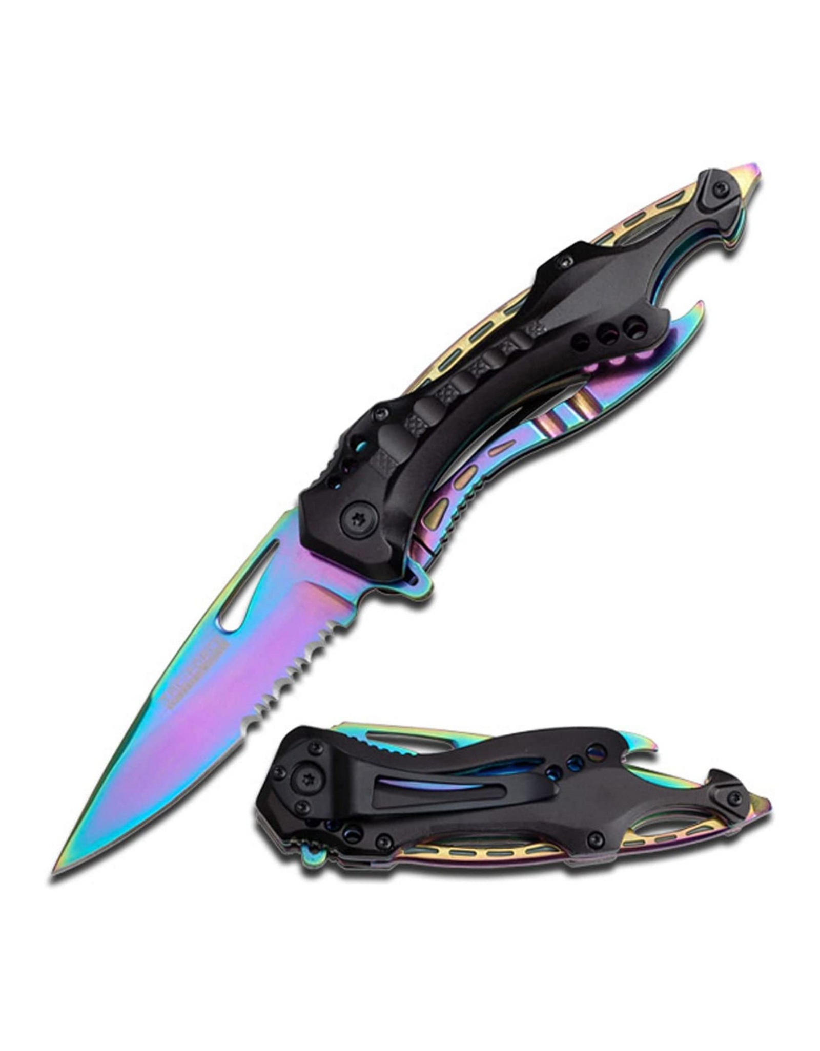 Tac-Force- Spring Assisted Folding Pocket Knife, Rainbow TiNite Coated Stainless Steel Blade with Black Aluminum Handle, 3.25" Blade