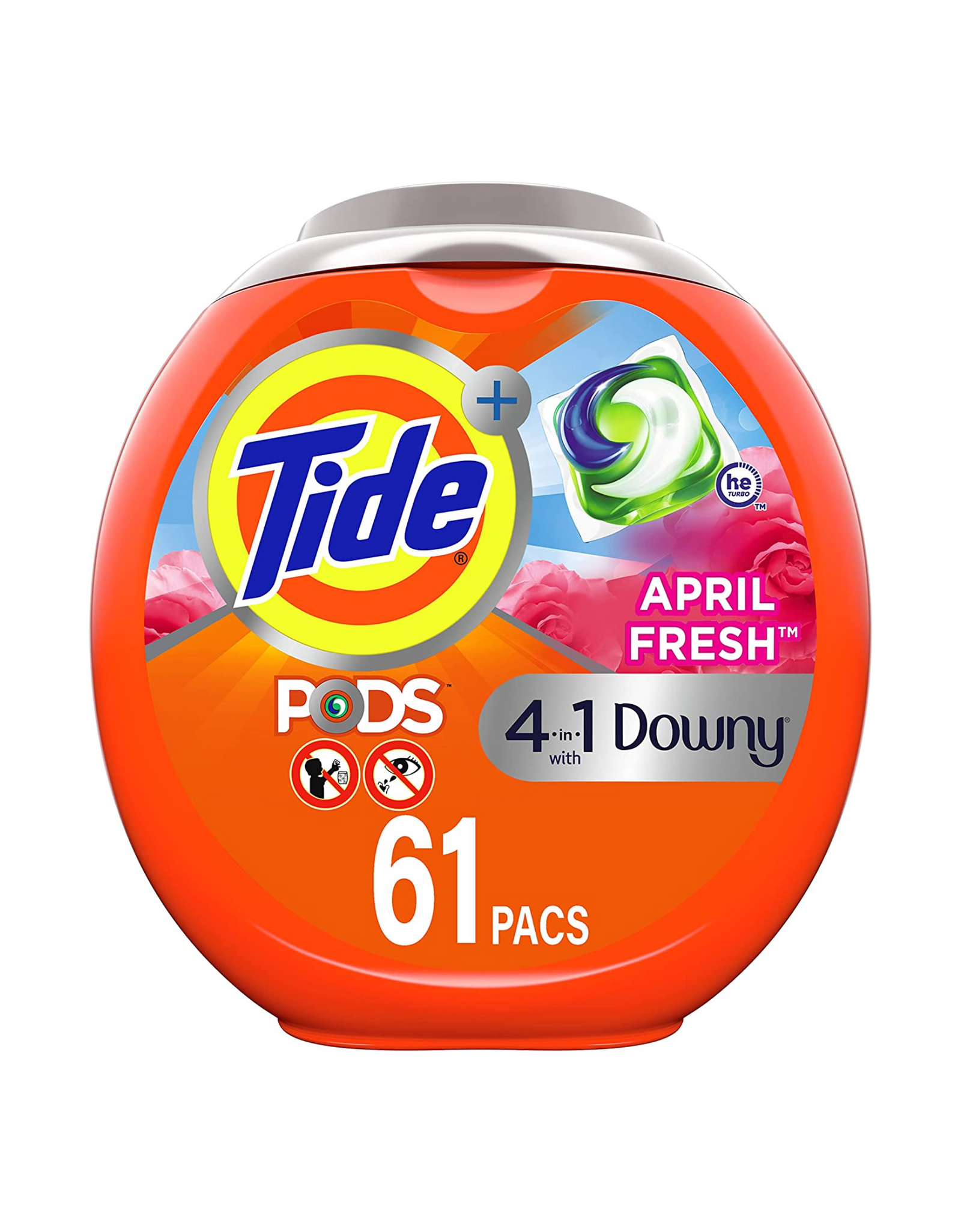Tide PODS Plus Downy 4 in 1 HE Turbo Laundry Detergent Soap, April Fresh Scent, 61 Ct (Packaging May Vary)