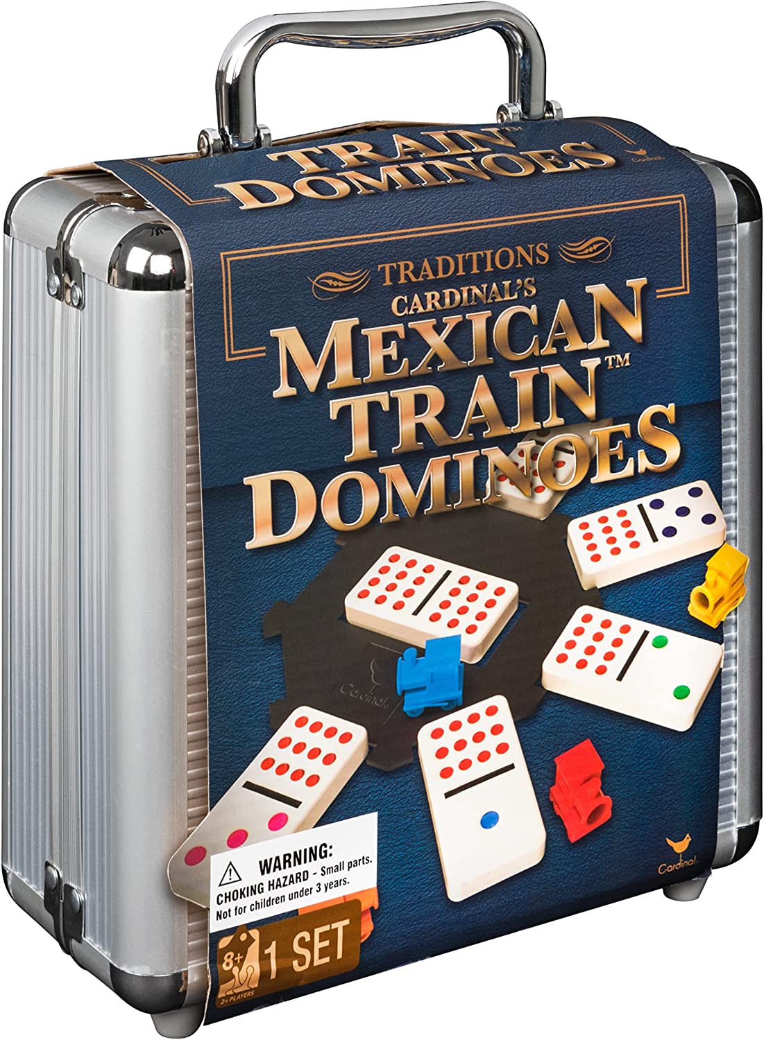Train Dominoes Set Tile Board Game in Aluminum Carry Case - for 2-8 players, ages 8 and up