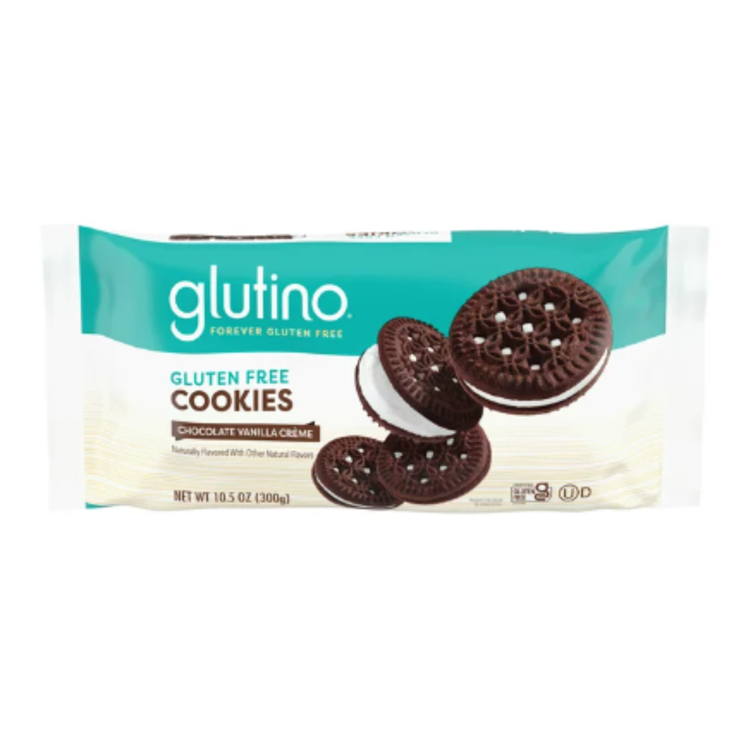 GLUTINO Chocolate Vanilla Creme Cookies, 10.5 Ounce