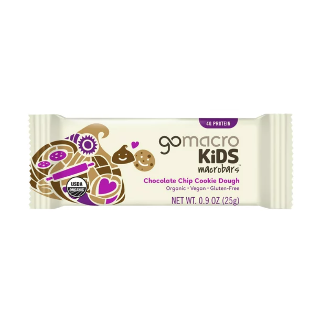 GoMacro Kids MacroBar, Chocolate Chip Cookie Dough, Organic Vegan Snack Bars, 0.9 Ounce