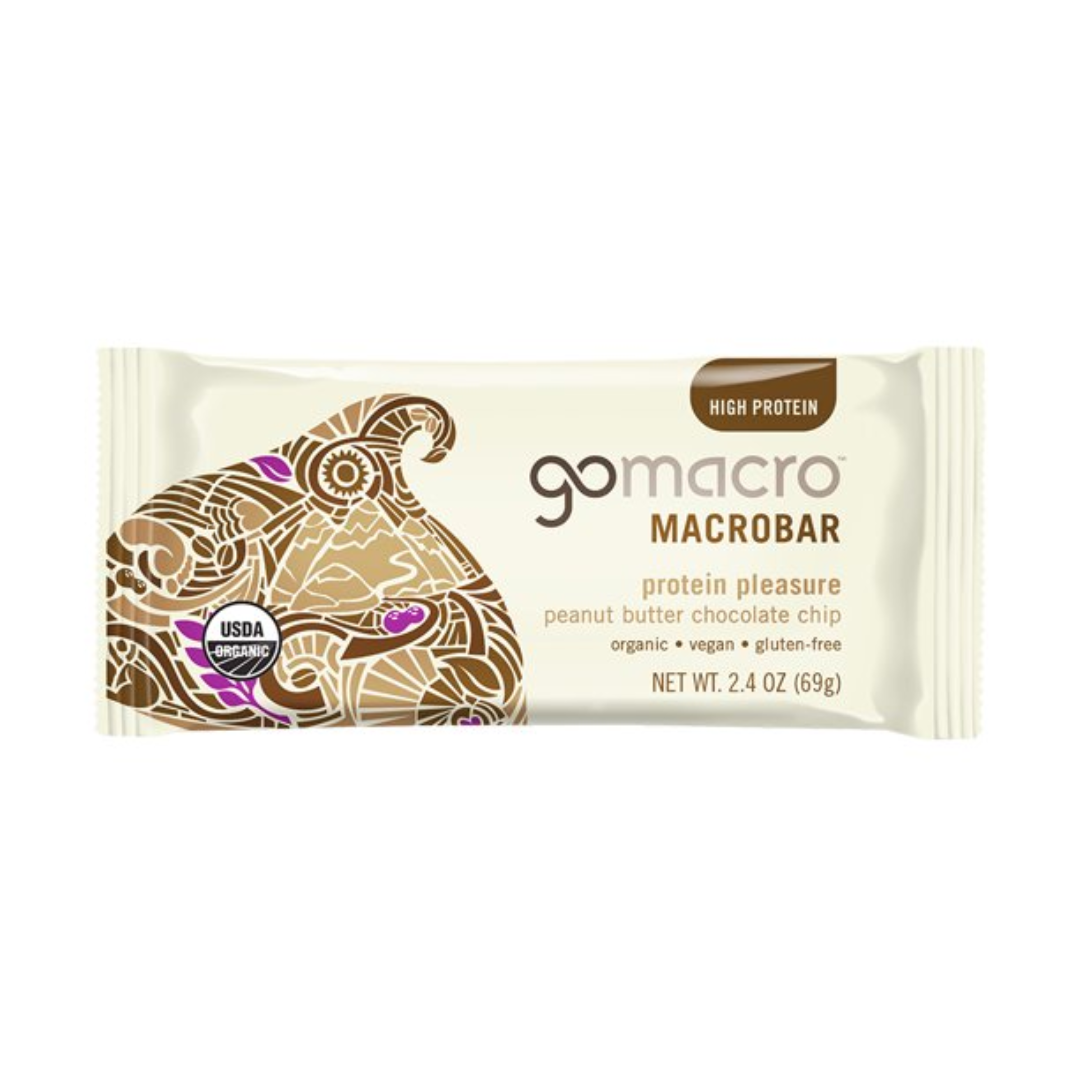 GoMacro MacroBar, Peanut Butter Chocolate Chip, Organic Vegan Protein Bars, 2.4 Ounce