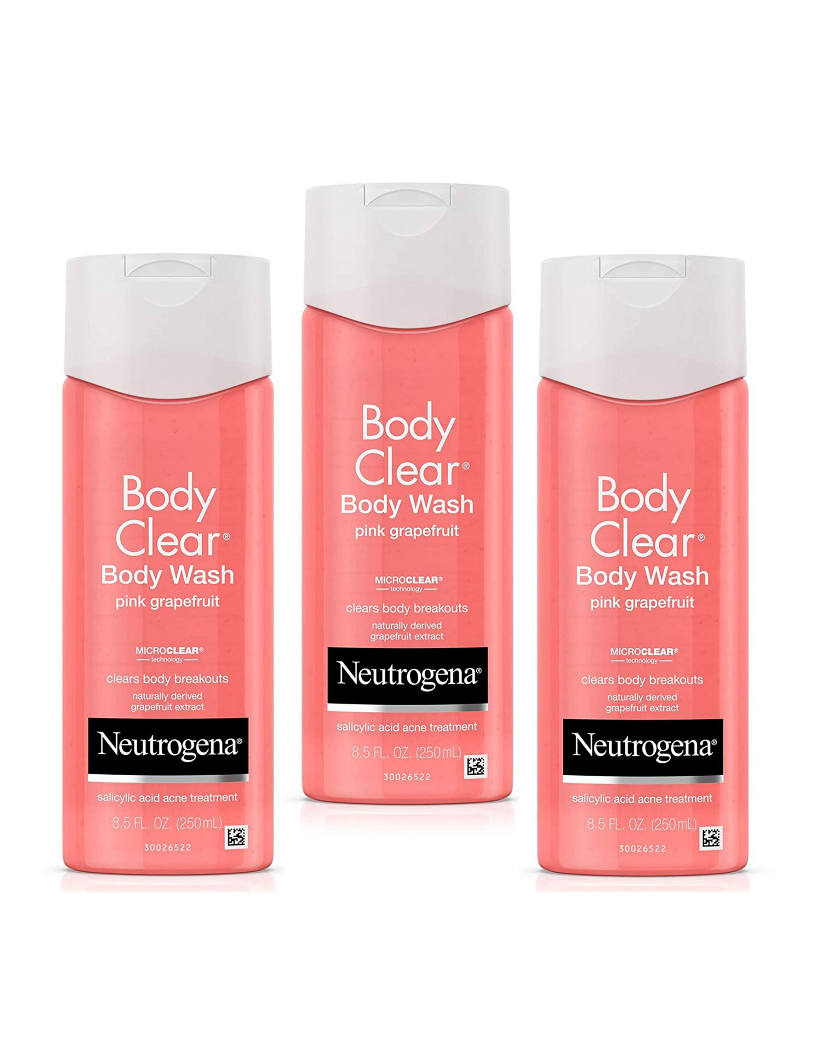 Neutrogena Body Clear Acne Treatment Body Wash with 2% Salicylic Acid Acne Treatment, Pink Grapefruit, 8.5 fl. oz (Pack of 3)