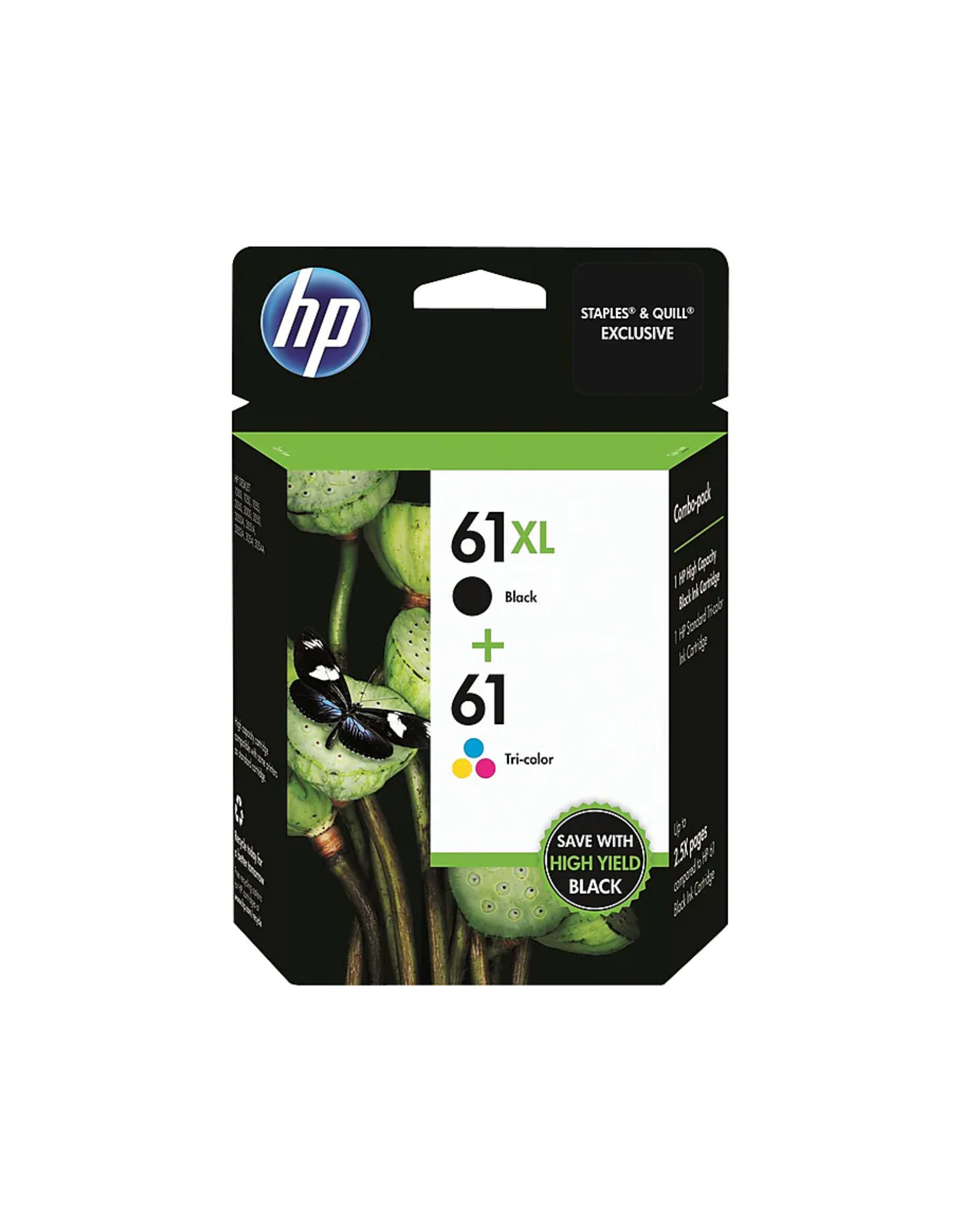 HP 61 CZ138FN#140 Black High Yield and Tri-Color Standard Yield Ink Cartridge, 2-Pack