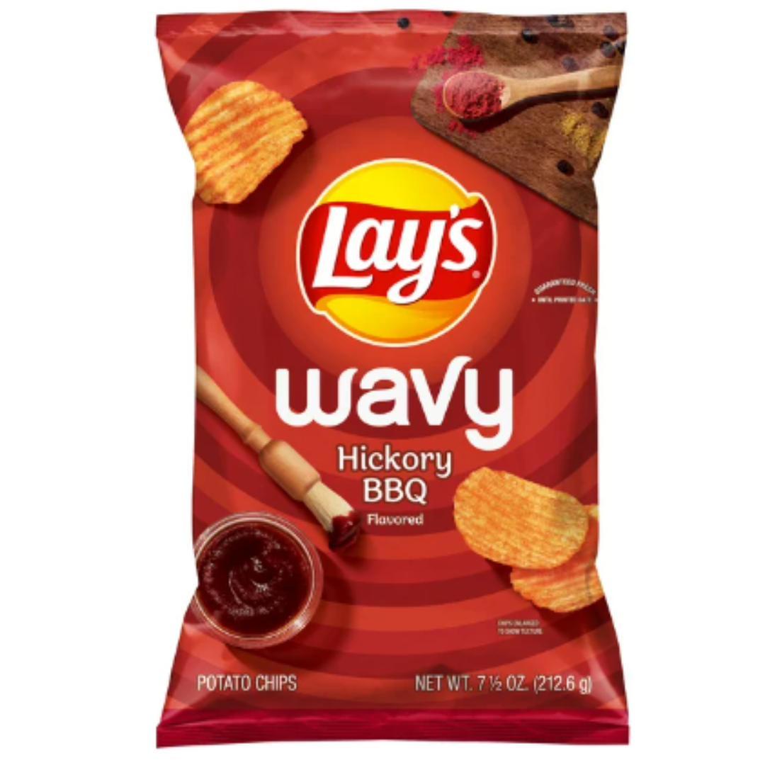 Lay's Wavy Potato Chips, Hickory BBQ Flavor, 7.5 Ounce
