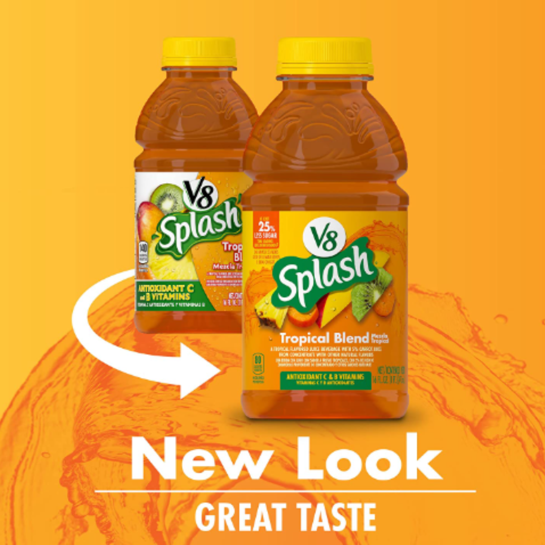 V8 Splash Tropical Fruit Blend Flavored Juice Beverage, 16 Ounce Bottle - Pack of 12