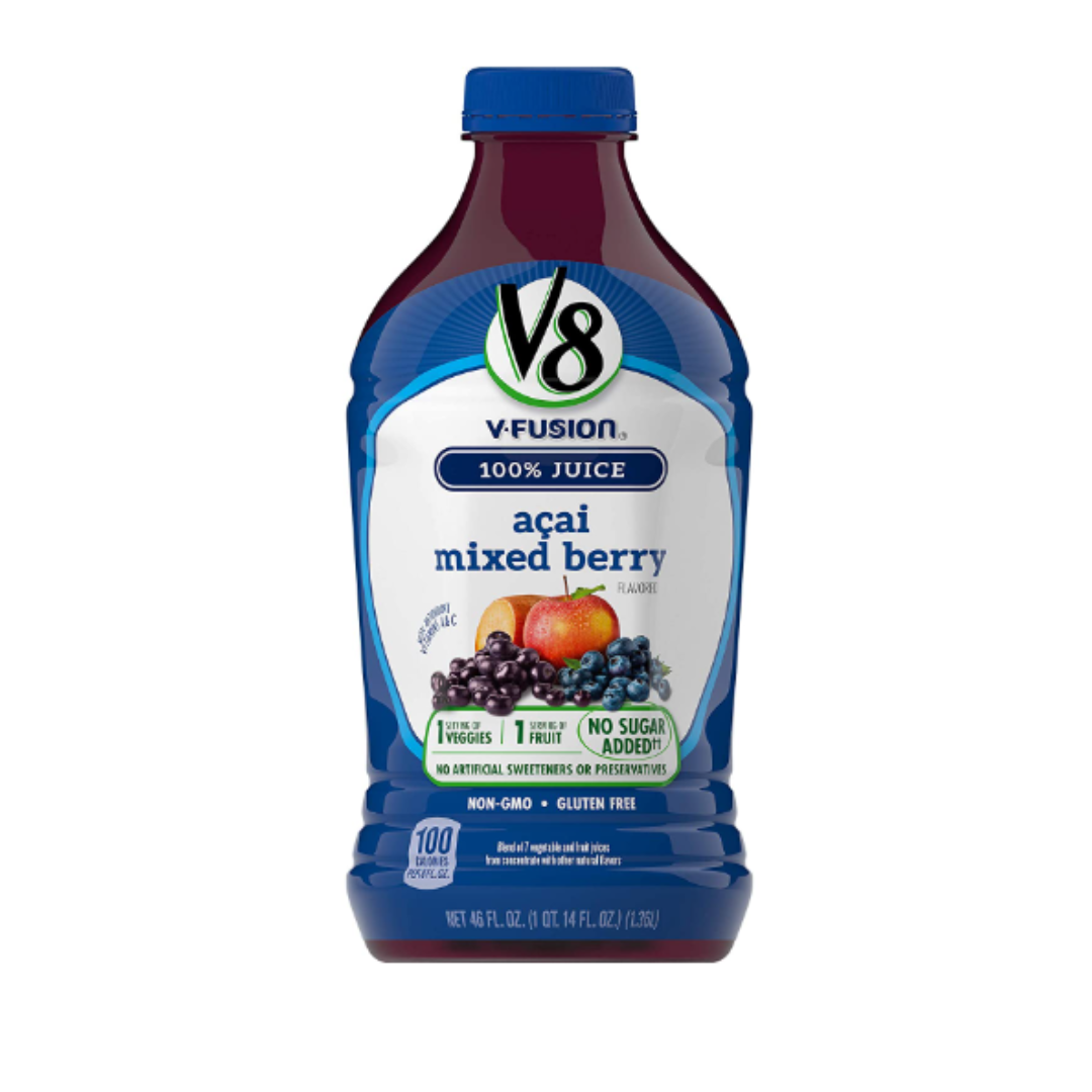 V8 Blends 100% Juice Acai Mixed Berry Juice, Fruit and Vegetable Juice Blend, 46 Ounce Bottle - Pack of 1