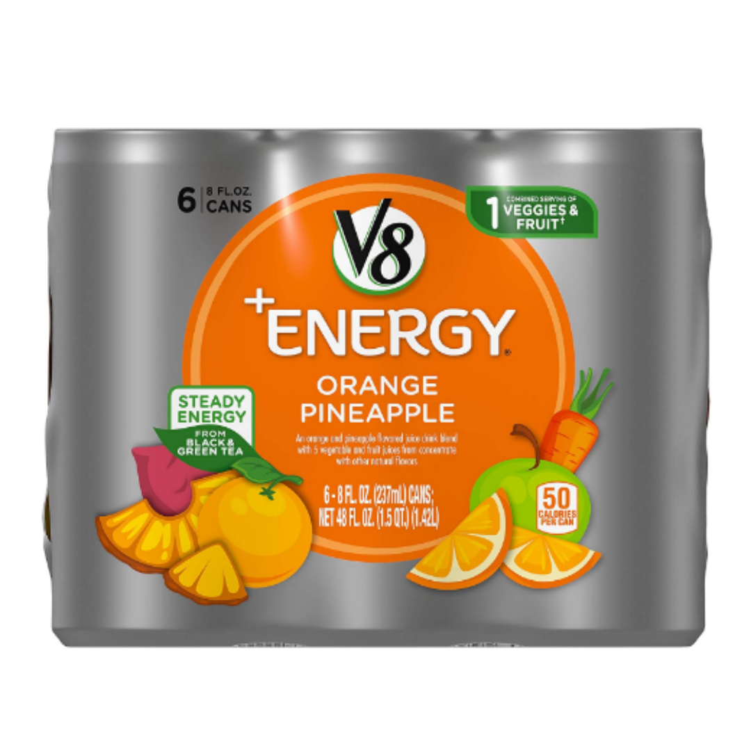 V8 Energy, Healthy Drink, Natural Energy from Tea, Orange Pineapple, 8 Ounce Can - Pack of 24