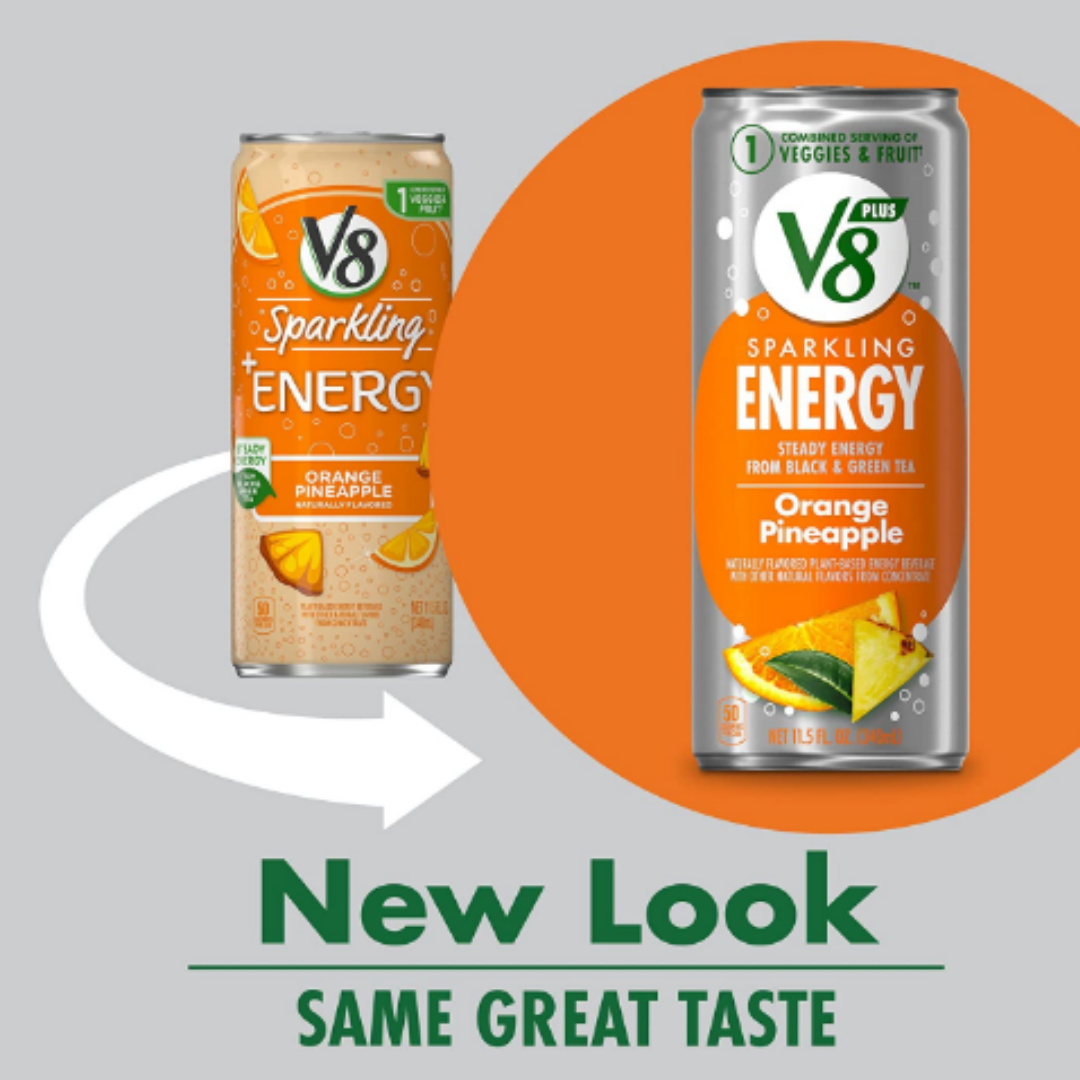 V8 SPARKLING ENERGY Orange Pineapple Energy Drink, Made with Real Vegetable and Fruit Juices, 11.5 Ounce Can - Pack of 12