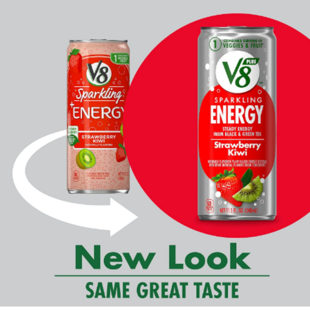 V8 SPARKLING ENERGY Strawberry Kiwi Energy Drink, Made with Real Vegetable and Fruit Juices, 11.5 Ounce Can - Pack of 12