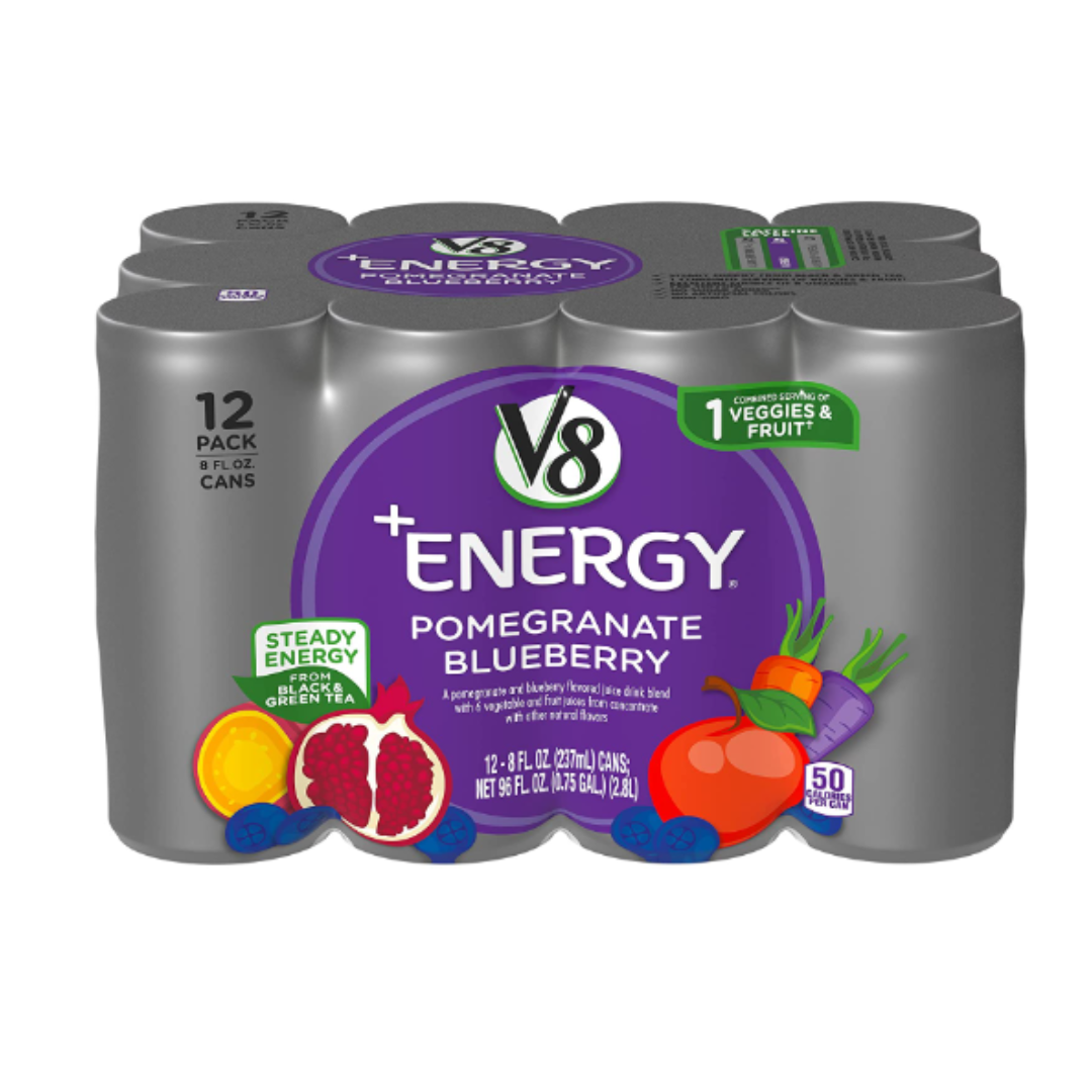 V8 Energy Healthy Energy Drink, Natural Energy from Tea, Pomegranate Blueberry, 8 Ounce Can - Pack of 12