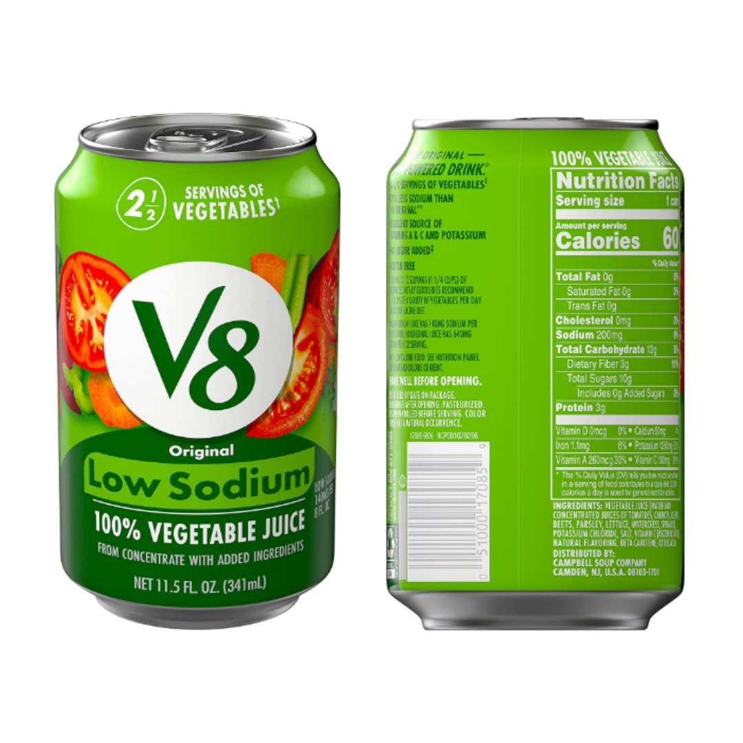 V8 Low Sodium 100% Vegetable Juice, 11.5 Ounce Can - Pack of 1