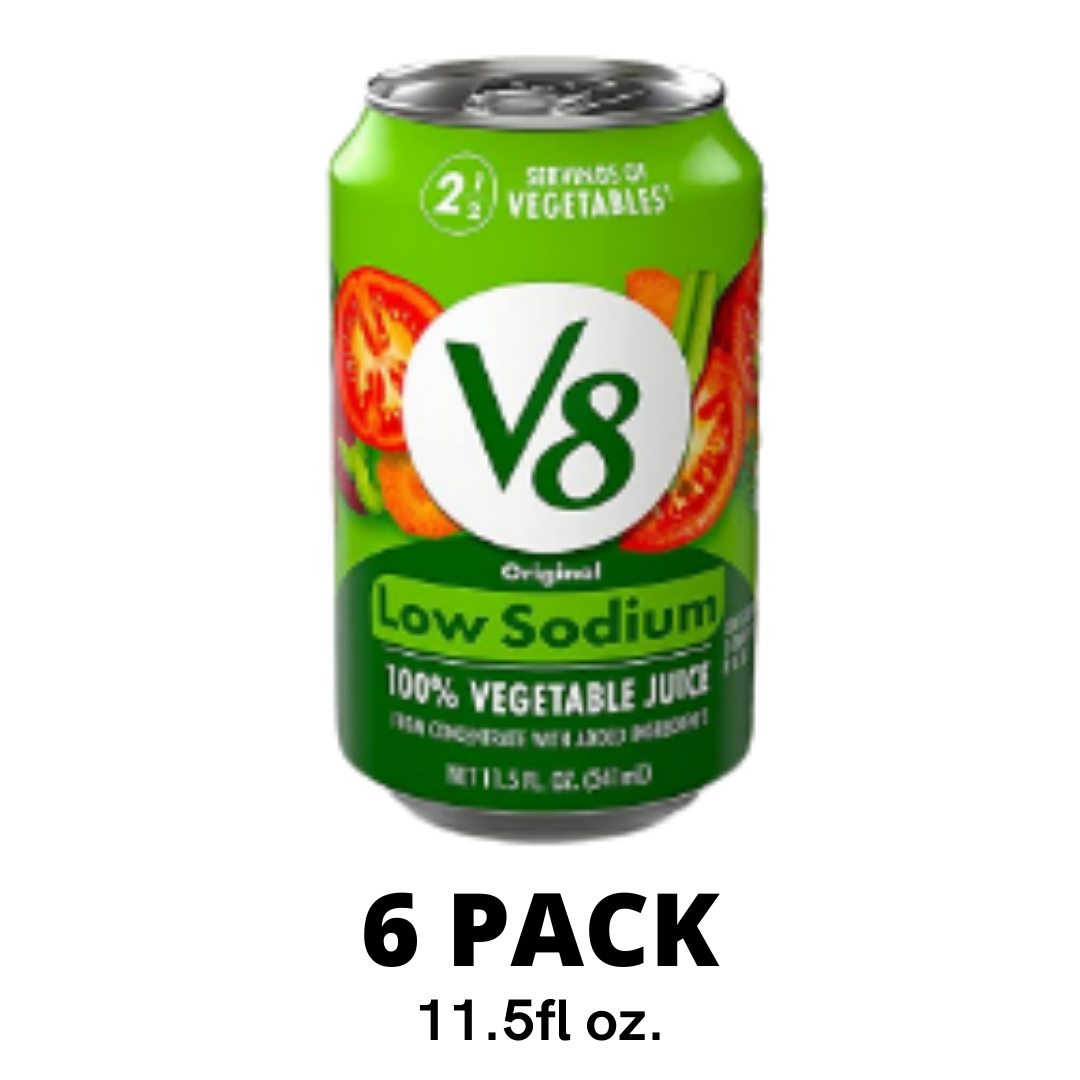 V8 Low Sodium 100% Vegetable Juice, 11.5 Ounce Can - Pack of 6