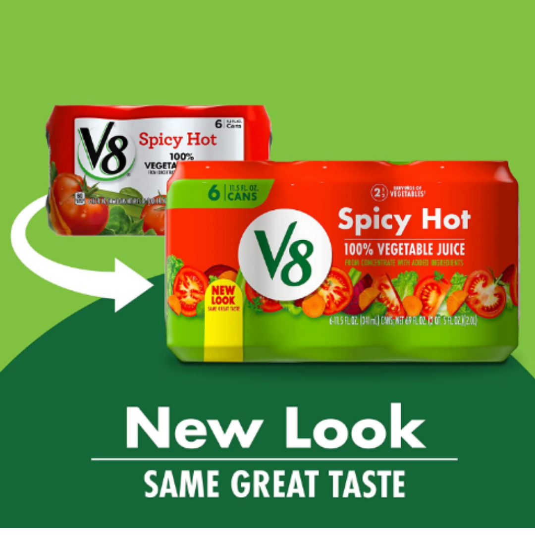 V8 Spicy Hot 100% Vegetable Juice, Vegetable Blend with Tomato Juice, 11.5 Ounce Can - Pack of 24