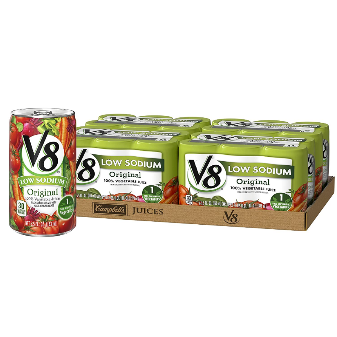 V8 Low Sodium Original 100% Vegetable Juice, 5.5 Ounce can - Pack of 24