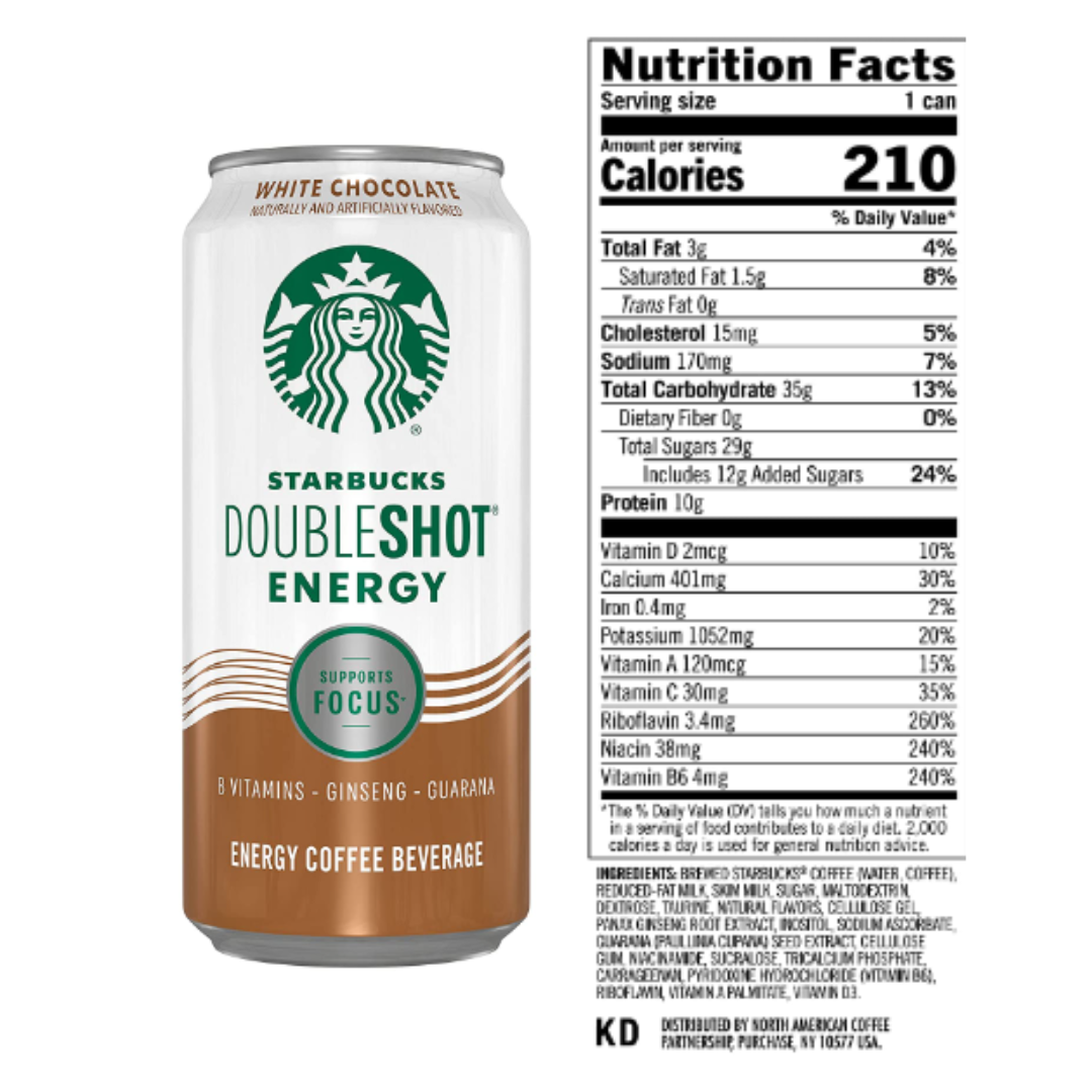 Starbucks Doubleshot Energy Drink Coffee Beverage, White Chocolate, 15 Ounce Cans - Pack of 12 Packaging May Vary