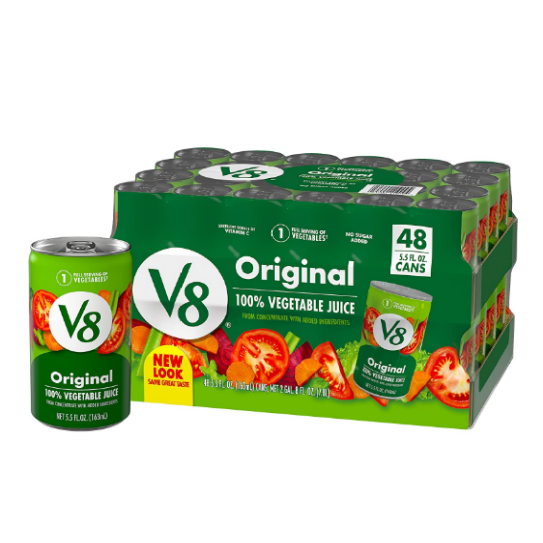 V8 Original 100% Vegetable Juice, Vegetable Blend with Tomato Juice, 5.5 Ounce Can - Pack of 48