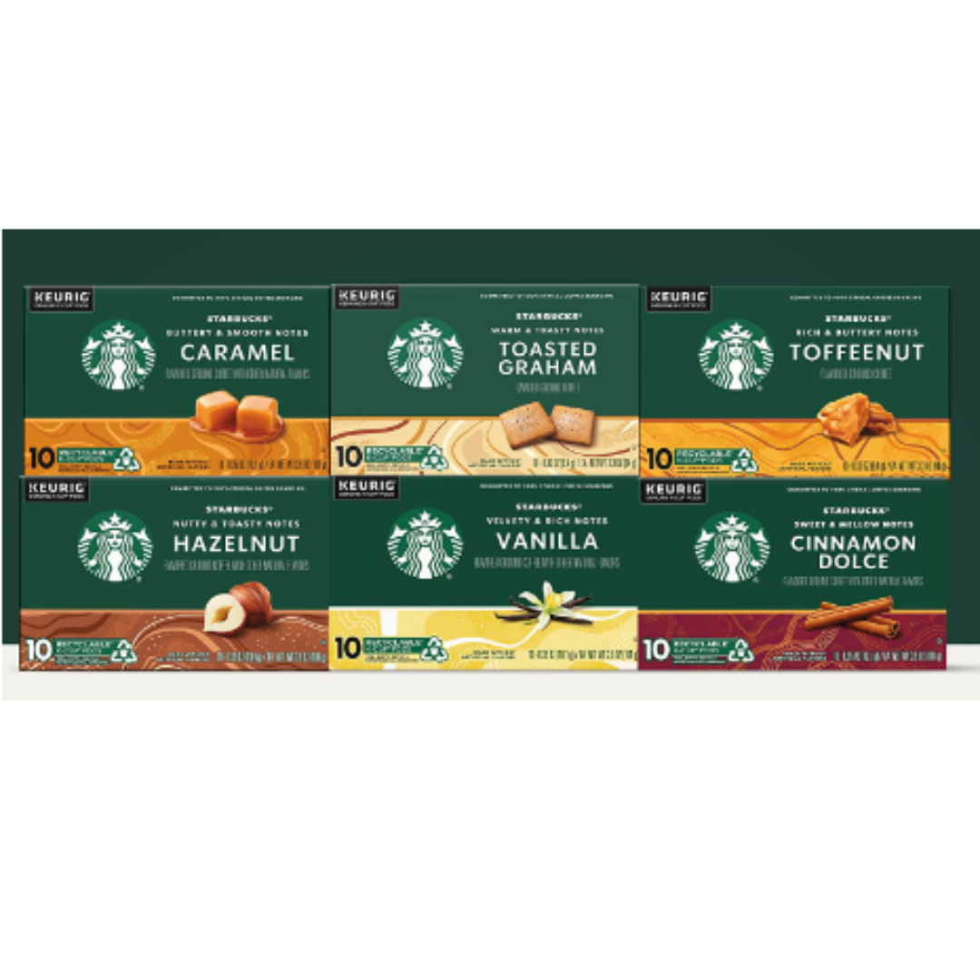 Starbucks K-Cup Coffee Pods, Variety Pack Flavored Coffee, No Artificial Flavors, 100% Arabica, 6 boxes - 60 Pods Total
