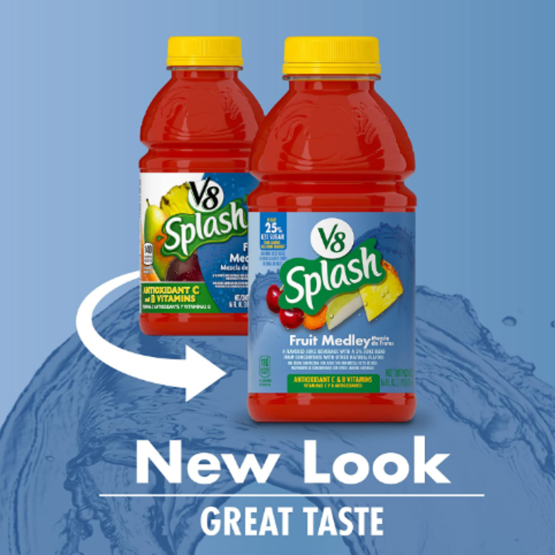 V8 Splash Fruit Medley Flavored Juice Beverage, 16 Ounce Bottle - Pack of 12
