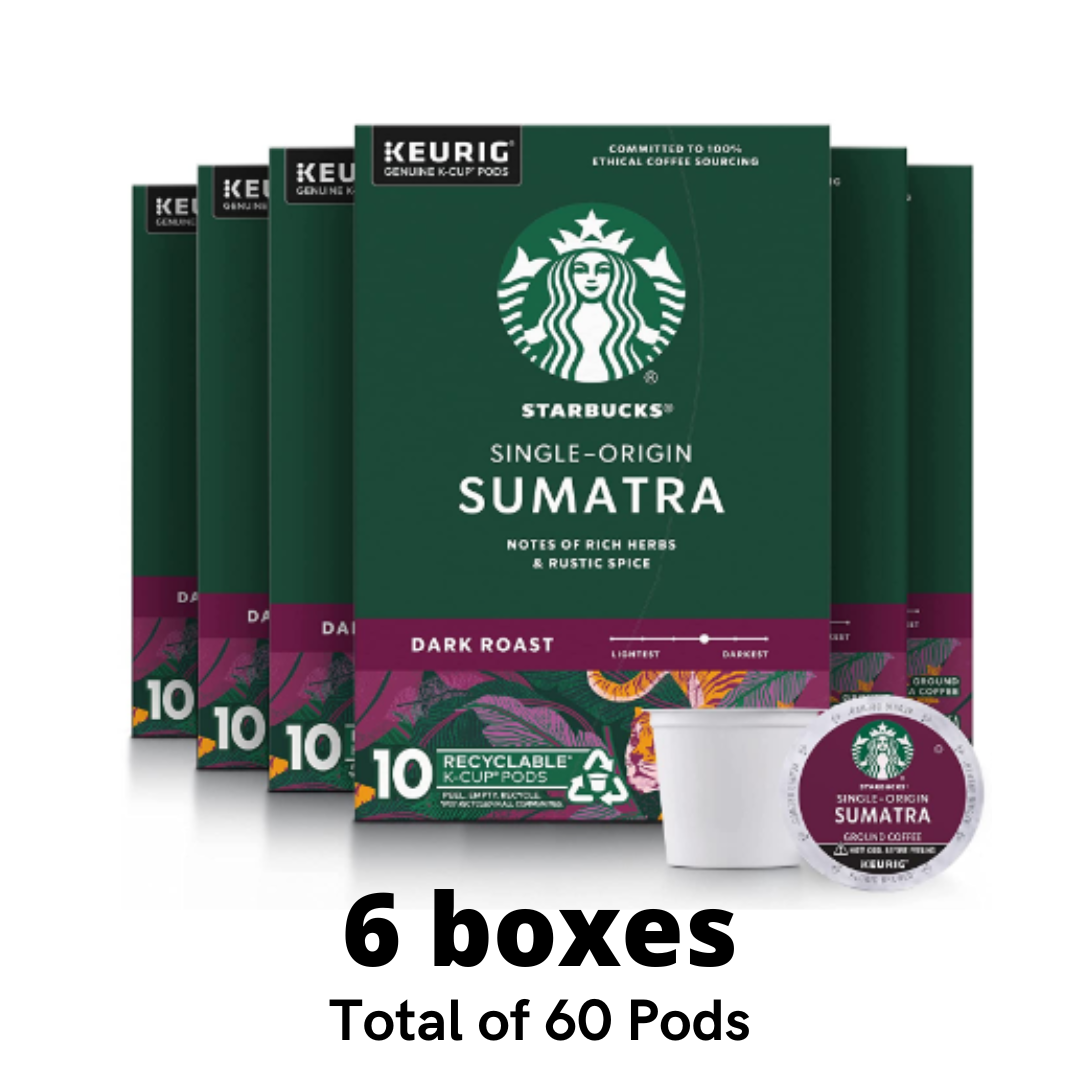Starbucks K-Cup Coffee Pods, Dark Roast Coffee, Sumatra, 100% Arabica, 6 boxes - 60 Pods Total