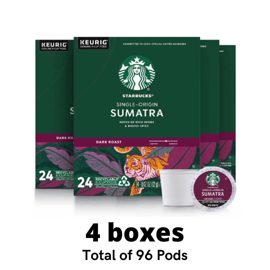 Starbucks K-Cup Coffee Pods, Dark Roast Coffee, Sumatra, 100% Arabica, 4 boxes - 96 Pods Total
