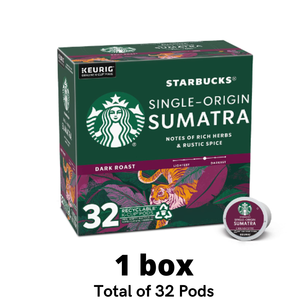 Starbucks K-Cup Coffee Pods, Dark Roast Coffee, Sumatra, 100% Arabica, 1 box - 32 Pods Total