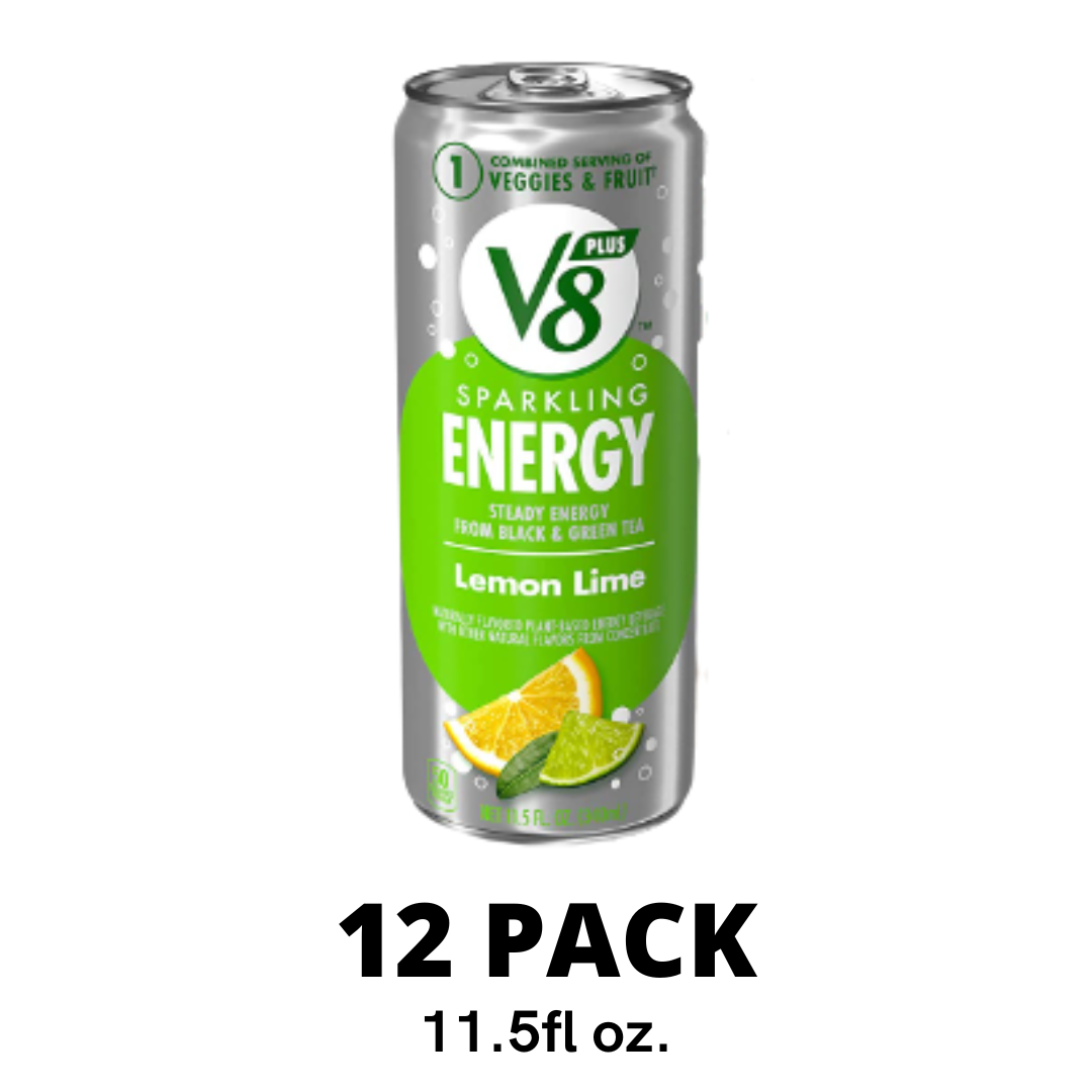 V8 SPARKLING ENERGY Lemon Lime Energy Drink, Made with Real Vegetable and Fruit Juices, 11.5 Ounce Can - Pack of 12