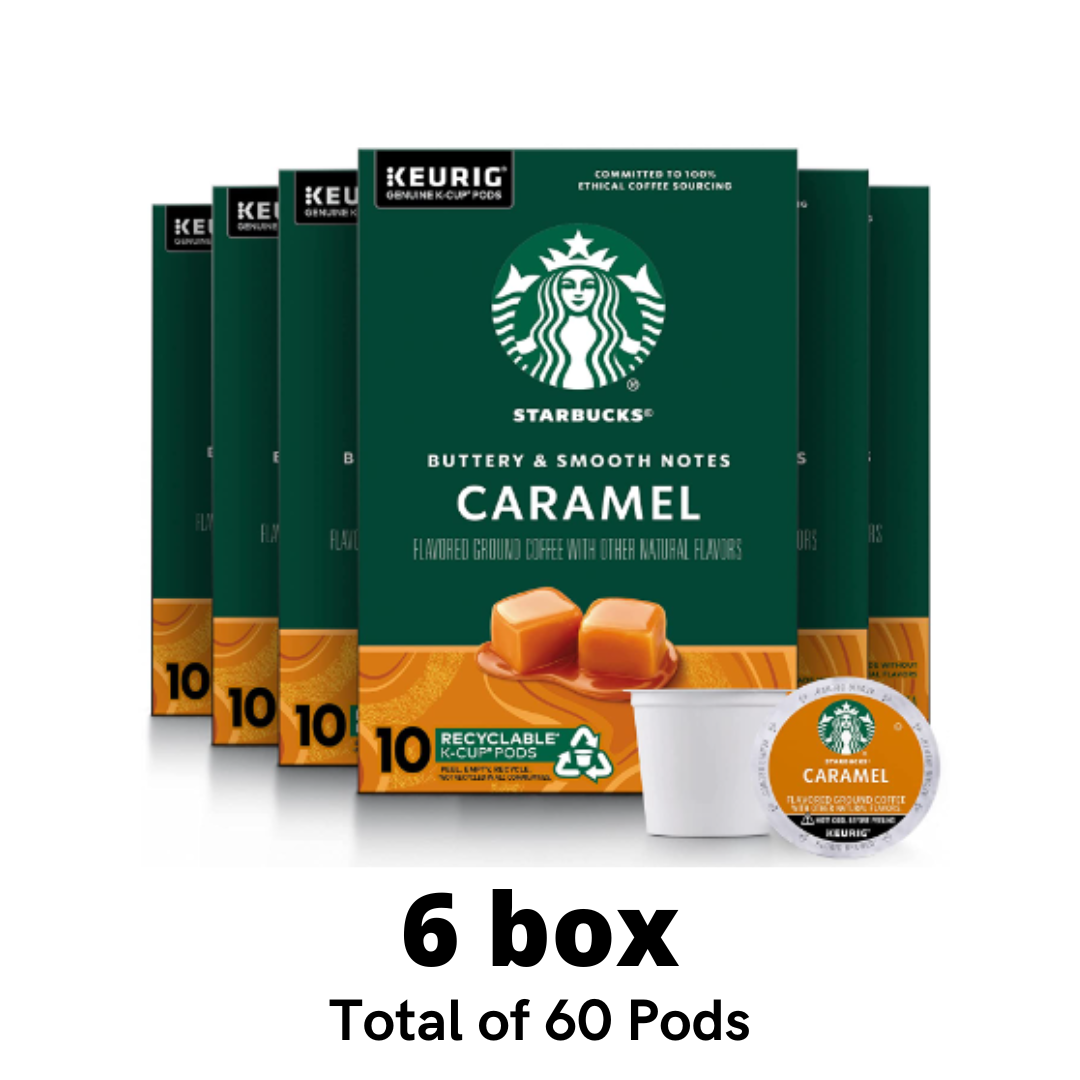 Starbucks K-Cup Coffee Pods, Caramel Flavored Coffee, No Artificial Flavors, 100% Arabica, 6 boxes - 60 Pods Total