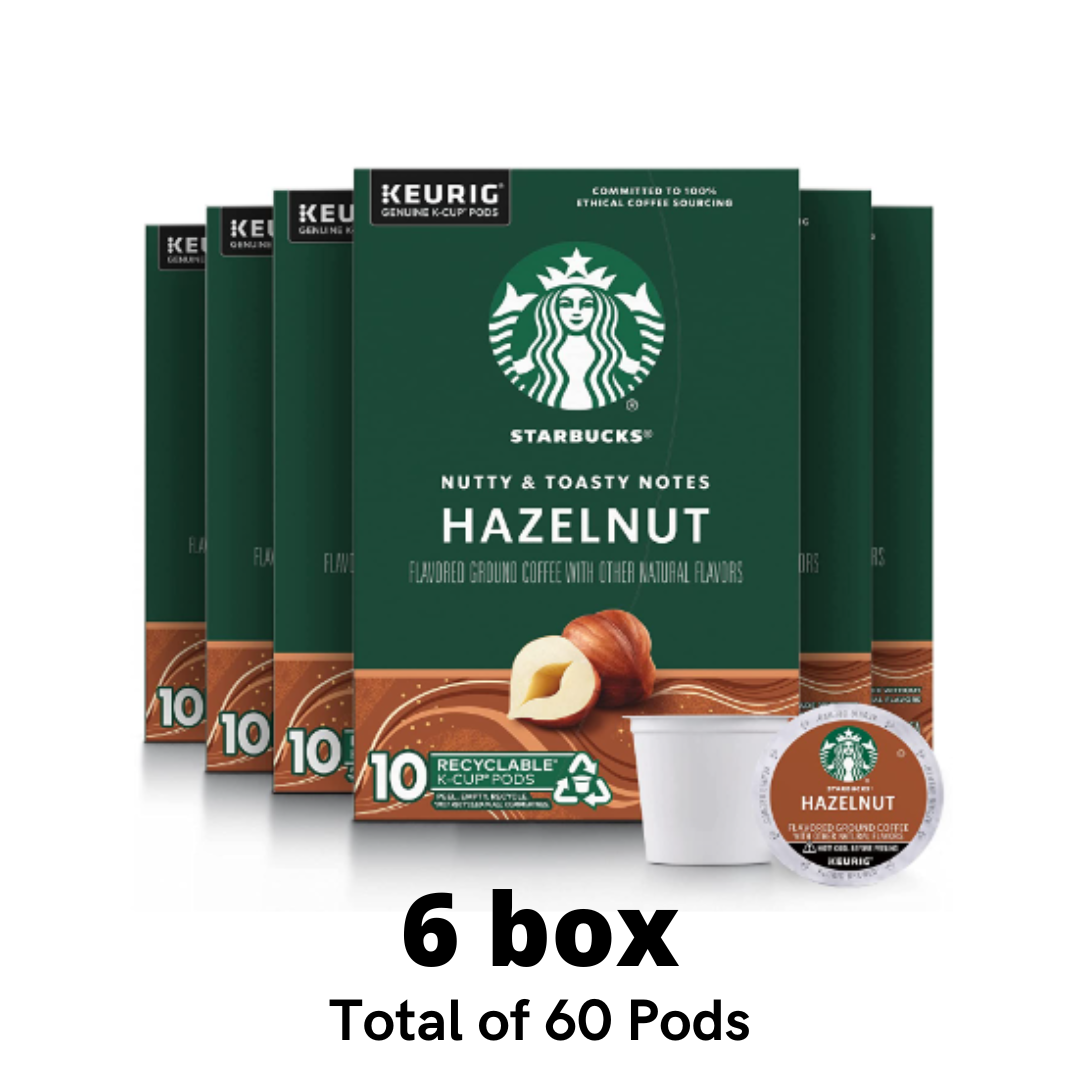 Starbucks K-Cup Coffee Pods, Hazelnut Flavored Coffee, No Artificial Flavors, 100% Arabica, 6 boxes - 60 Pods Total