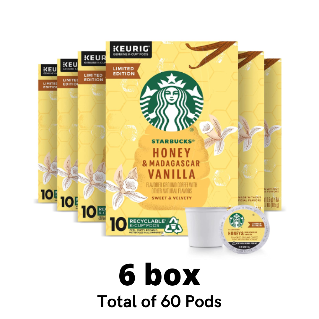 Starbucks Honey & Madagascar Vanilla K Cup Coffee, Honey Vanilla, 6 boxes - 60 Pods Total