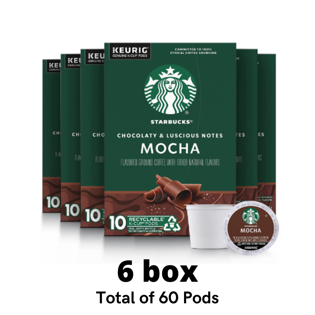 Starbucks K-Cup Coffee Pods, Mocha Flavored Coffee, No Artificial Flavors, 100% Arabica, 6 boxes - 60 Total Pods
