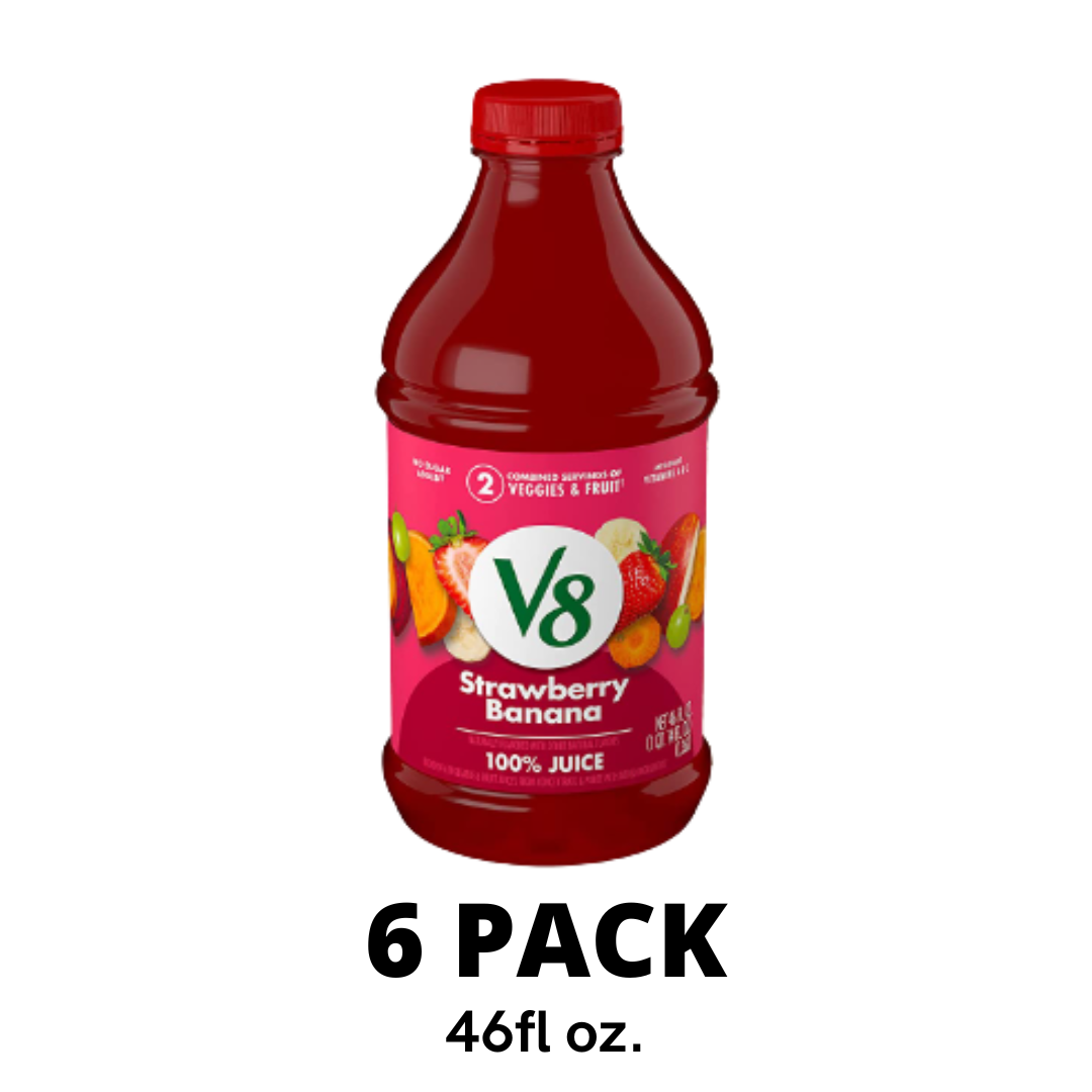 V8 Blends 100% Juice Strawberry Banana Juice, Fruit and Vegetable Juice Blend, 46 Ounce Bottle - Pack of 6