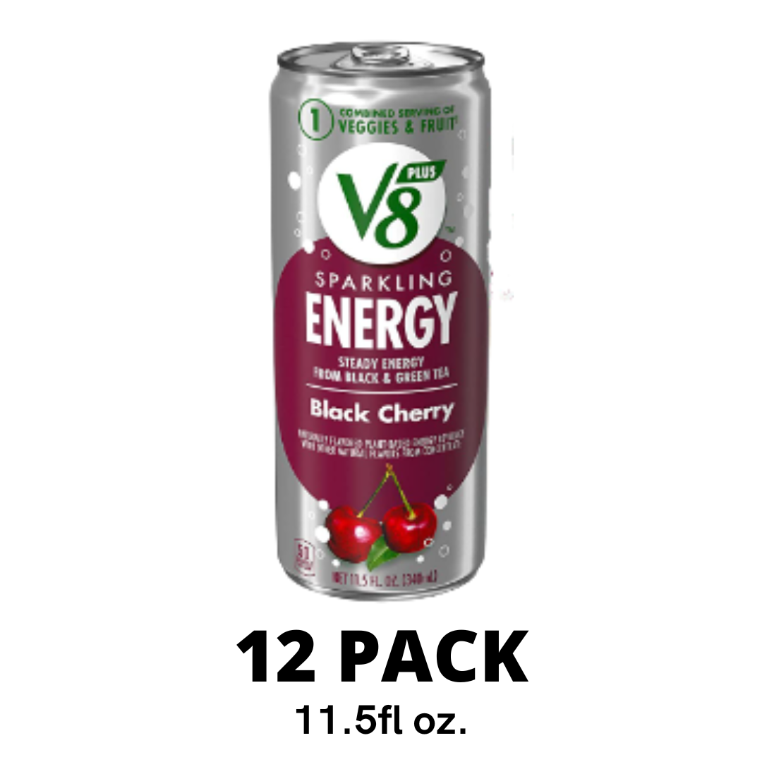 V8 Sparkling Energy, Healthy Energy Drink, Natural Energy from Tea, 11.5 Ounce Can, Black Cherry - Pack of 12