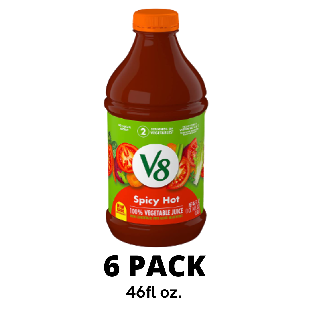 V8 Spicy Hot 100% Vegetable Juice, 46 Ounce Bottle - Pack of 6