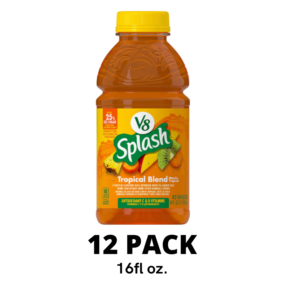 V8 Splash Tropical Fruit Blend Flavored Juice Beverage, 16 Ounce Bottle - Pack of 12