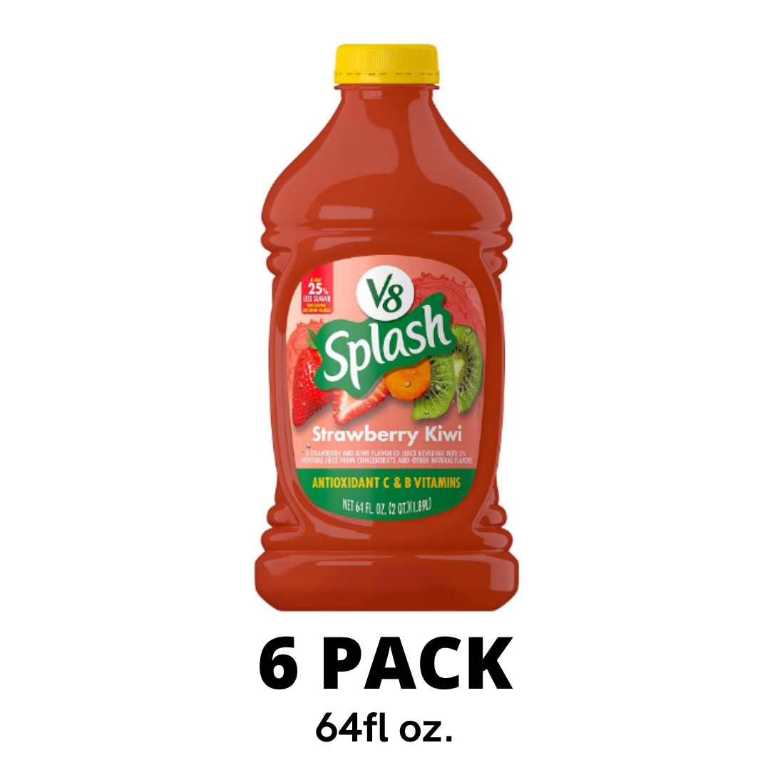 V8 Splash Strawberry Kiwi Flavored Juice Beverage, 64 Ounce Bottle - Pack of 6