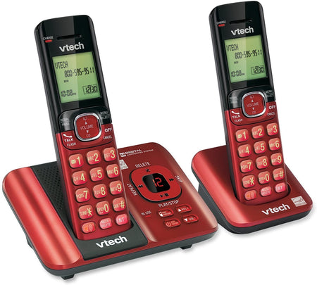 VTech CS6529-26 DECT 6.0 Phone Answering System, Red - with Caller ID/Call Waiting, 2 Cordless Handsets