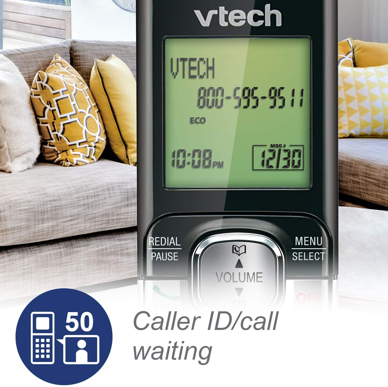 VTech CS6529 DECT 6.0 Phone Answering System with Caller ID/Call Waiting, 1  Cordless Handset, Silver/Black