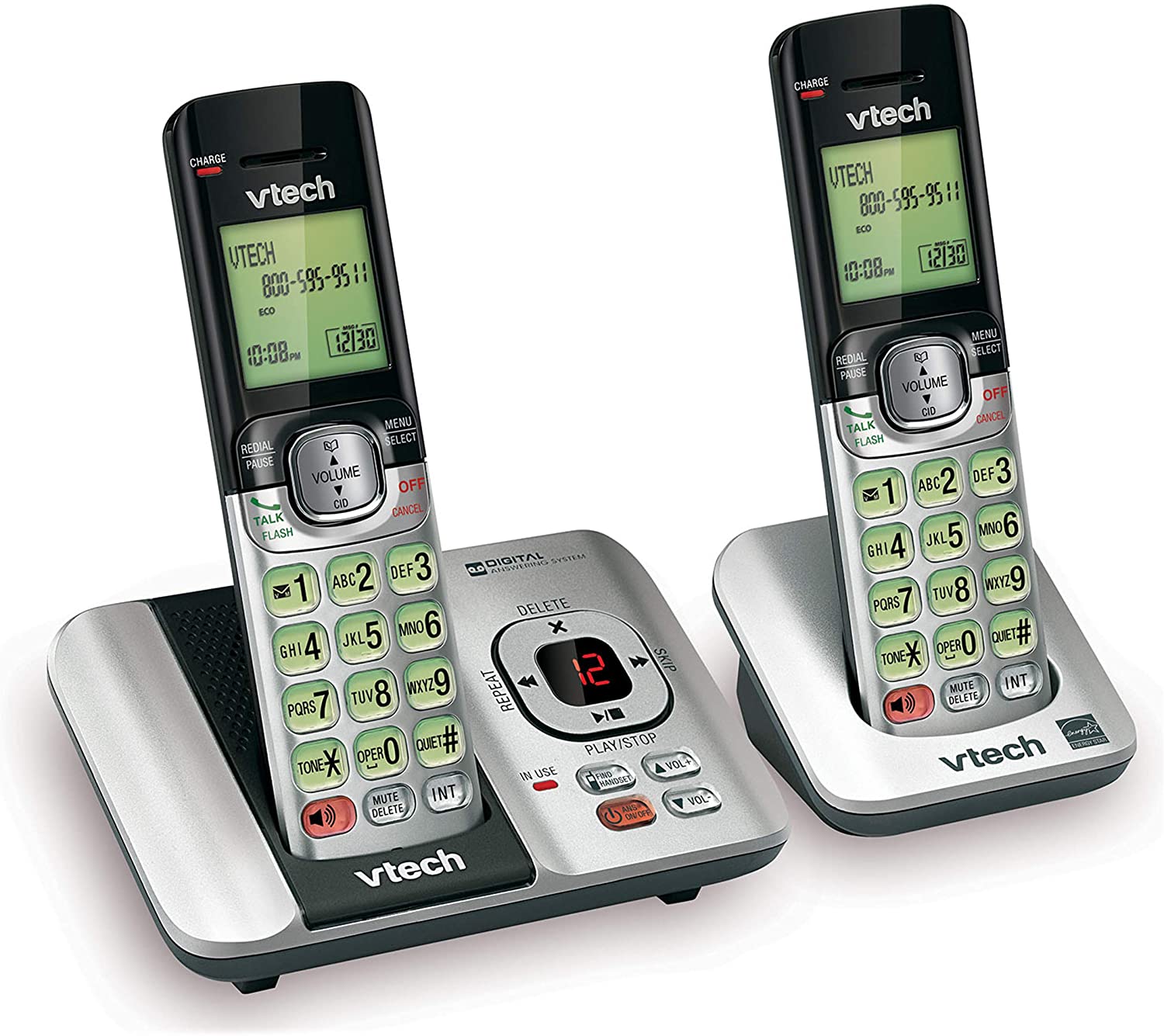 VTech CS6529-2 DECT 6.0 Phone Answering System, Silver/Black -  with Caller ID/Call Waiting, 2 Cordless Handsets
