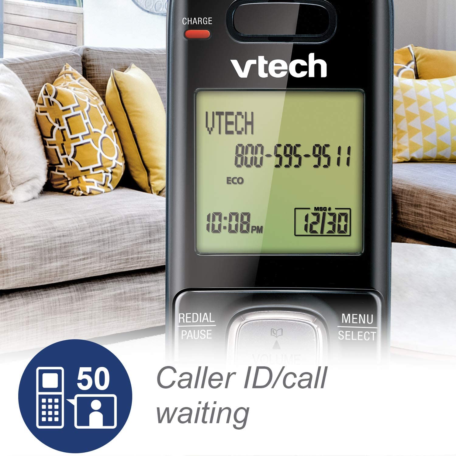VTech CS6829 DECT 6.0 Cordless Phone Answering System, Silver and Black - with Caller ID/Call Waiting, 1 Cordless Handset