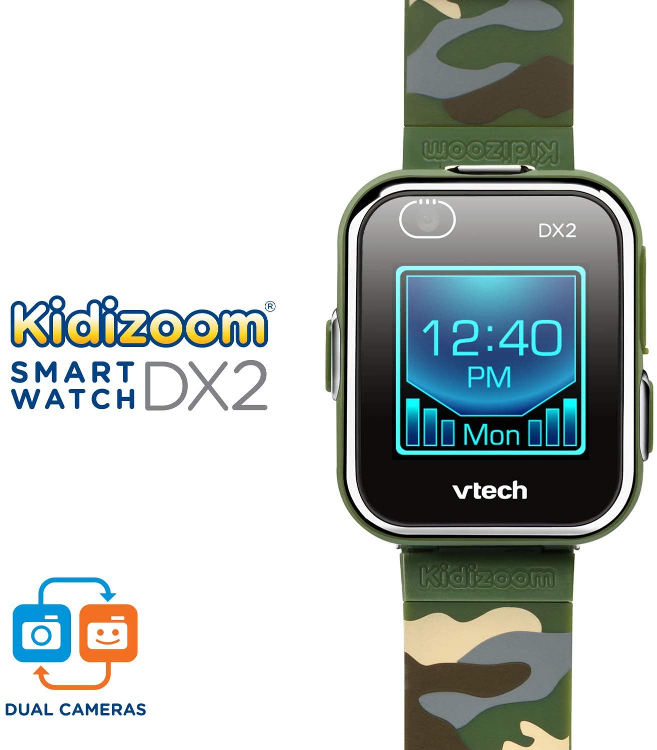 VTech KidiZoom Smartwatch DX2, Camouflage - Stylish, Kid-Friendly Design
