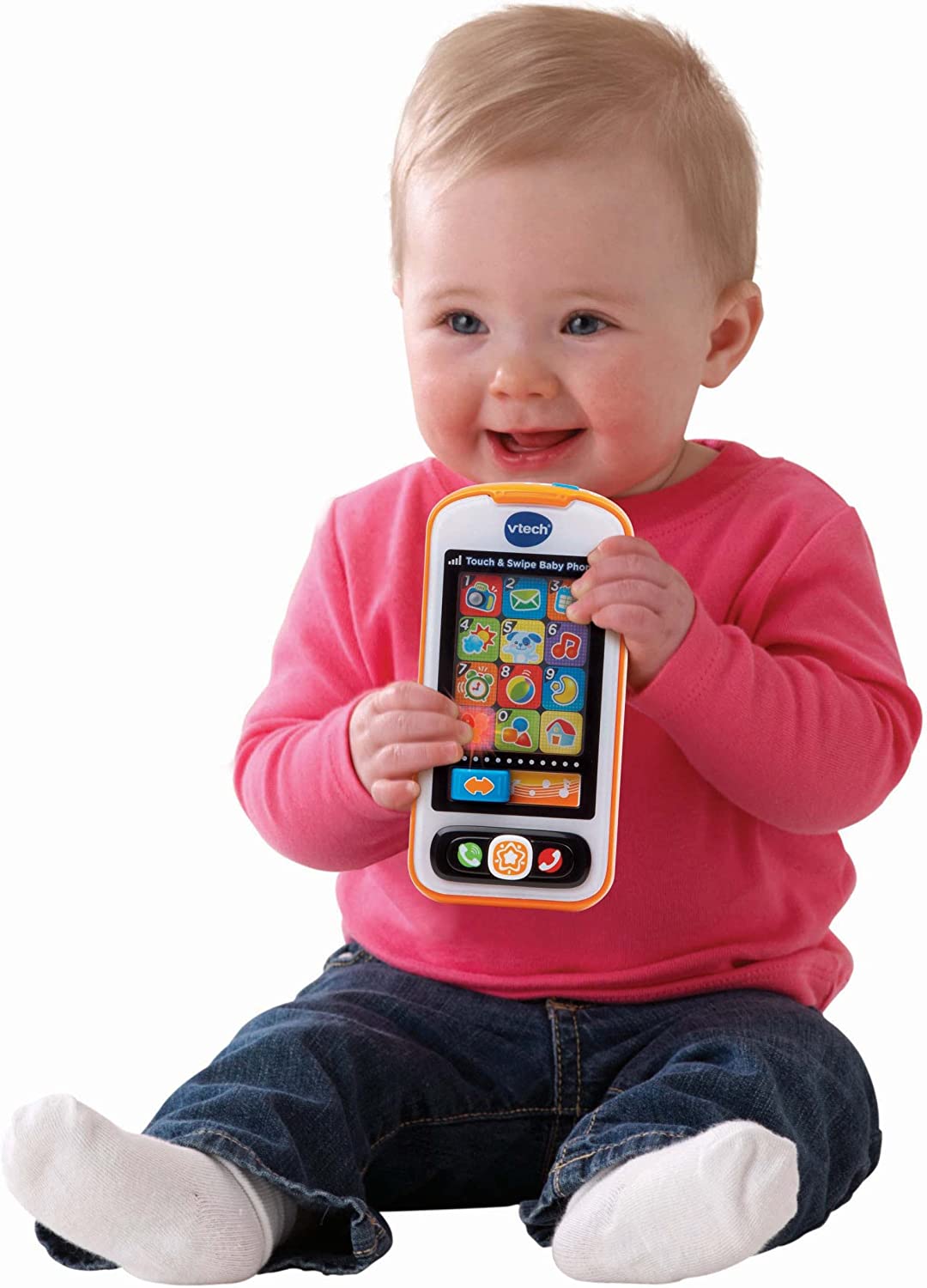 VTech Touch and Swipe Baby Phone, Orange - with 12 Light-Up Pretend Apps