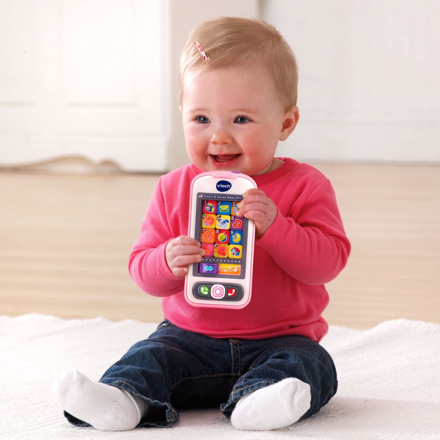 VTech Touch and Swipe Baby Phone, Pink - with 12 Light-Up Pretend Apps