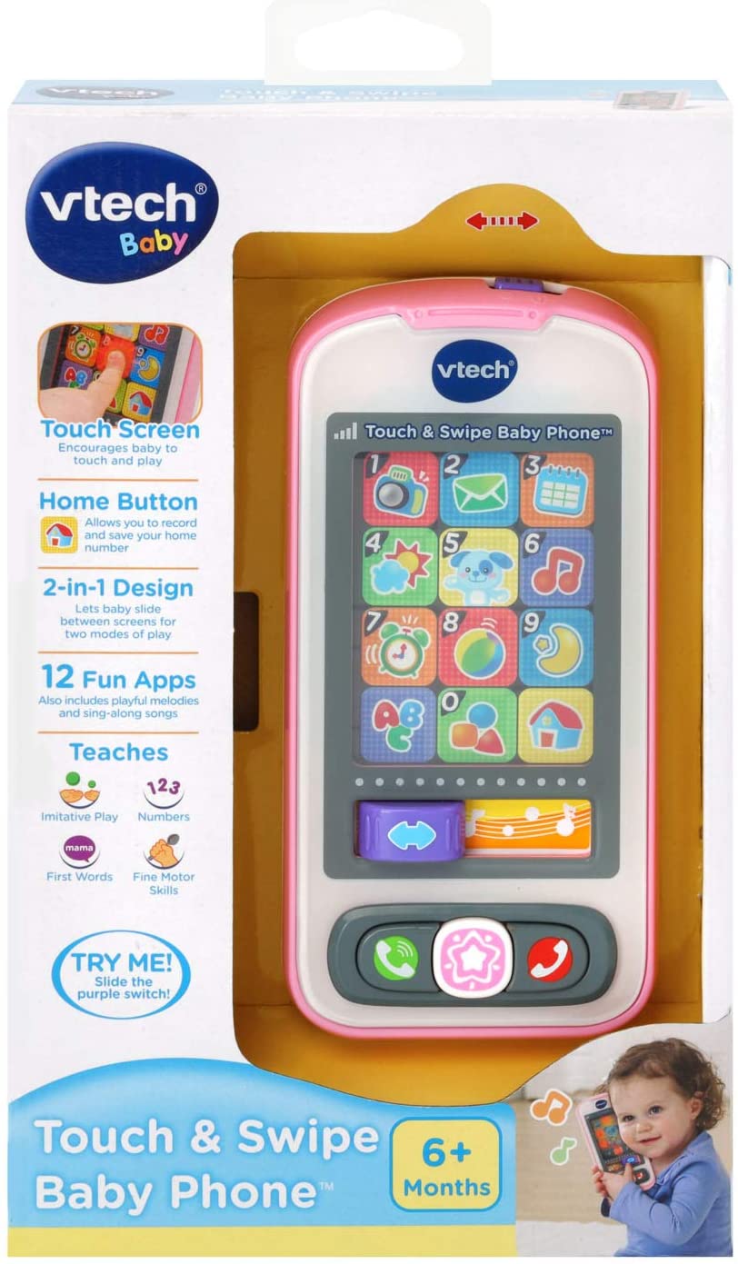 VTech Touch and Swipe Baby Phone, Pink - with 12 Light-Up Pretend Apps