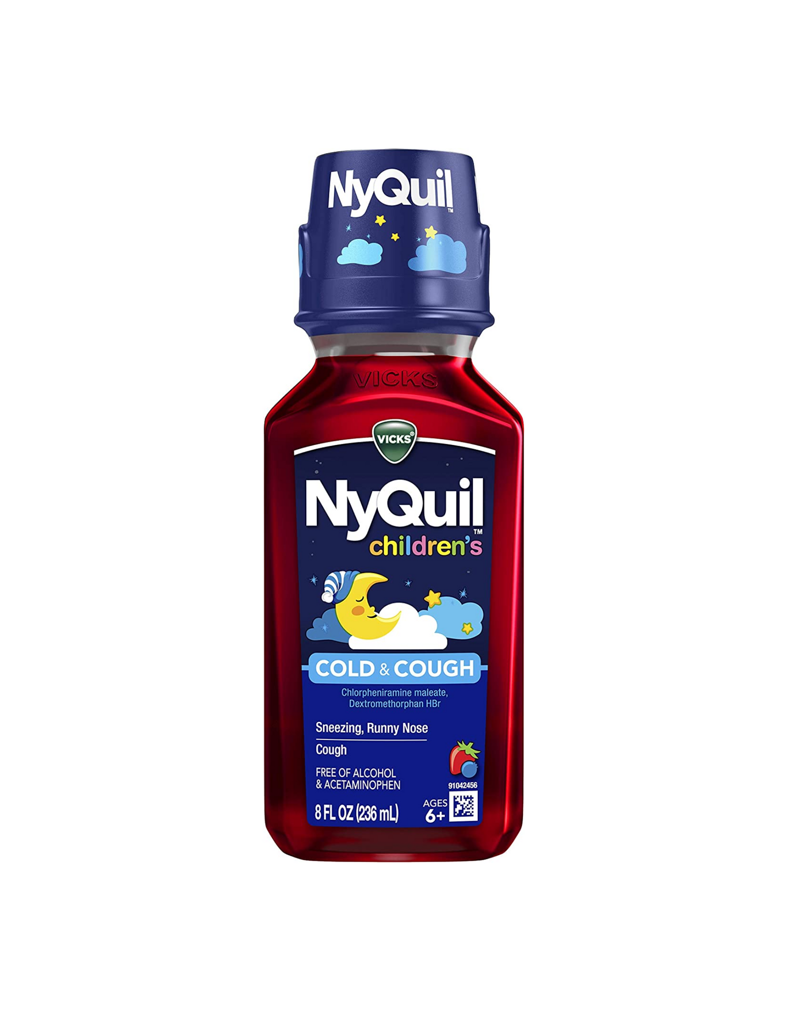 Vicks NyQuil Children's, Nighttime Cold & Cough Multi-Symptom Relief, Relieves Sneezing, Runny Nose, Cough, Berry Flavor, 8 Fl Oz