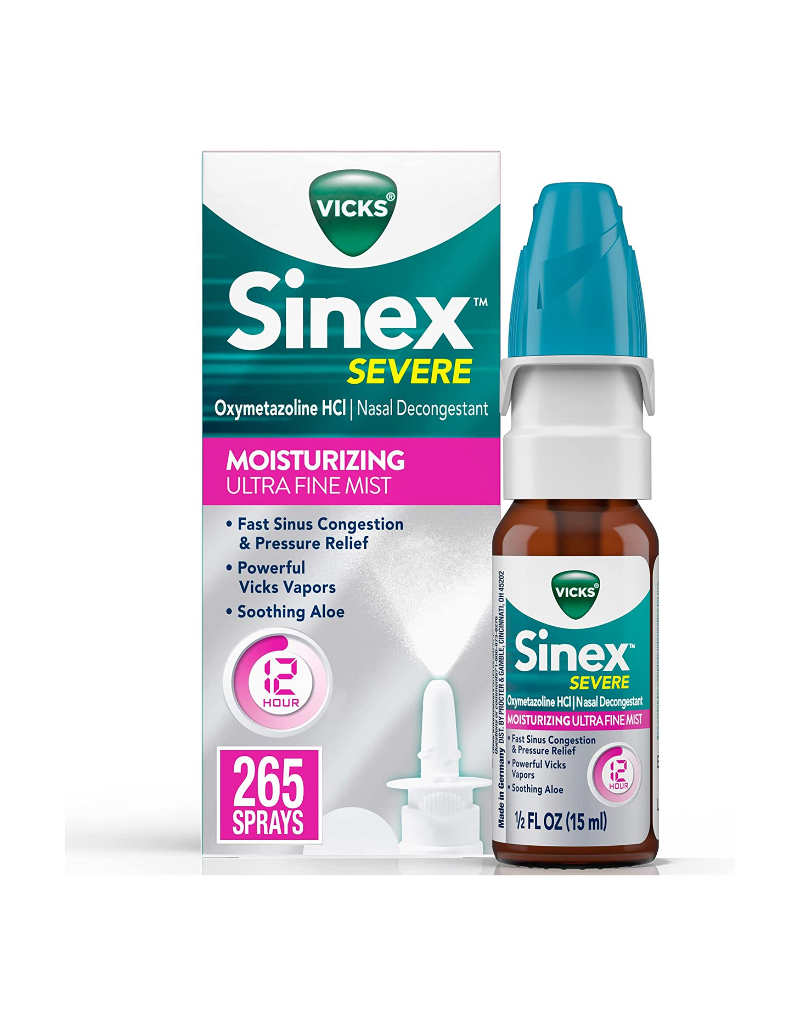 Vicks Sinex SEVERE, Nasal Spray, Moisturizing Ultra Fine Mist, Sinus Pressure Relief, 0.5 fl oz(15 ml)