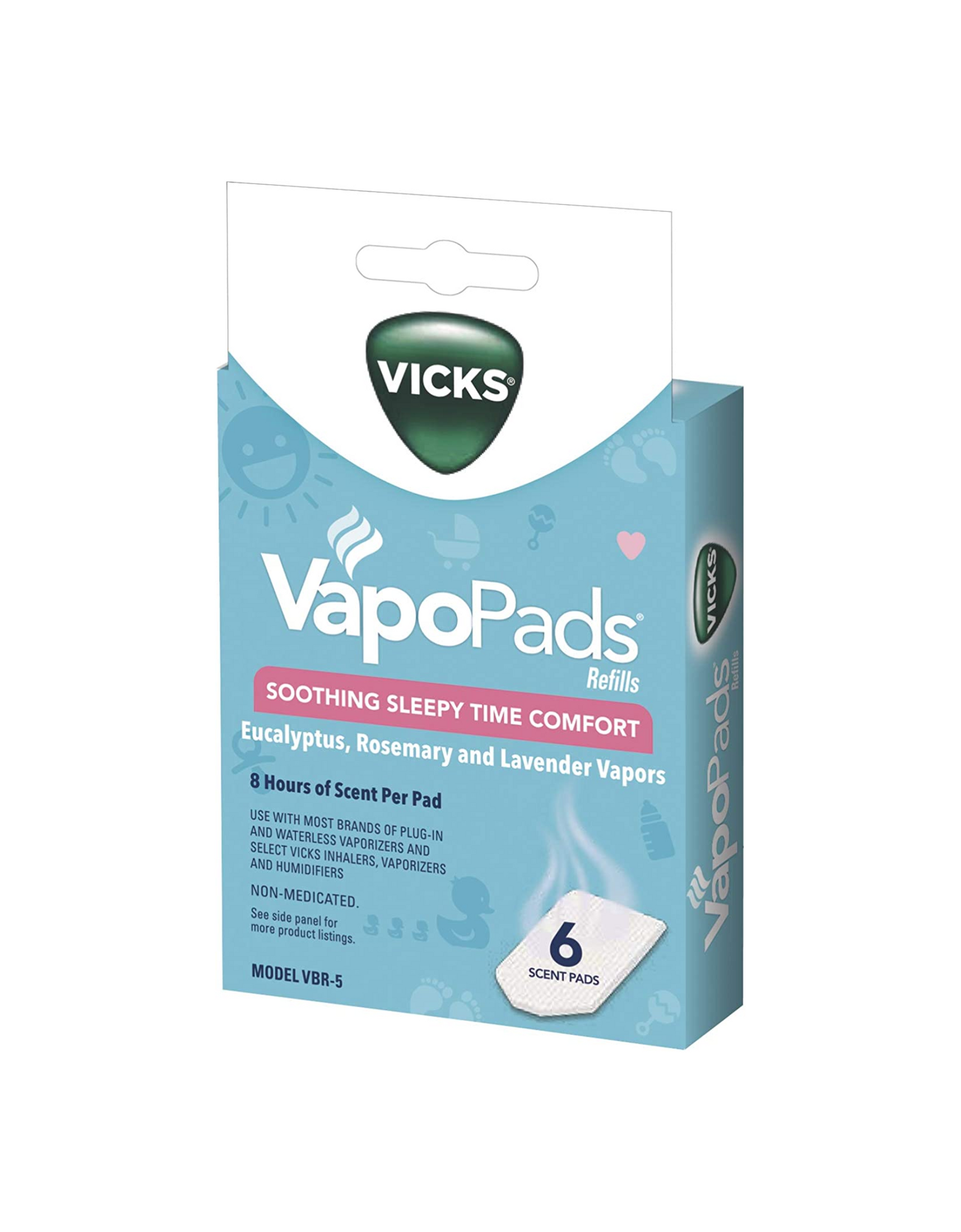 Vicks Sleepytime Waterless Vaporizer Scent Pads Rosemary, Lavender and Eucalyptus Scented Vapor Pad Refills White 6 Ct (Pack of 1)